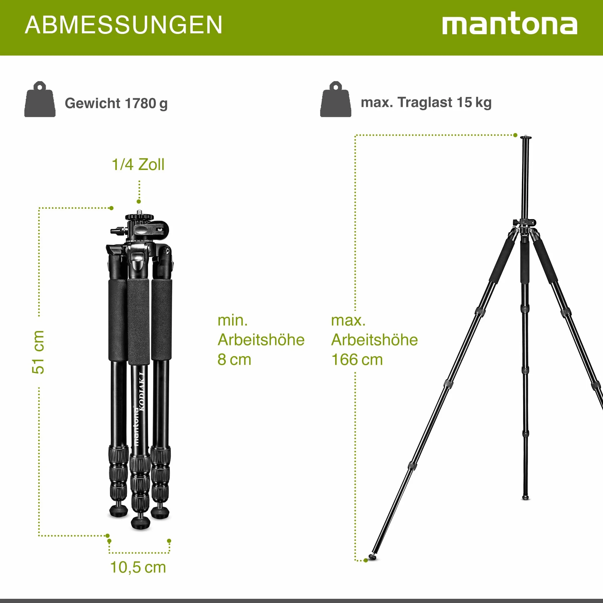 Mantona Kodiak L aluminiowy statyw fotograficzny, stabilny, profesjonalny statyw fotograficzny bez głowicy kulowej, obrotowa, obrotowa kolumna środkowa, kolce, 2. krótka kolumna środkowa, do