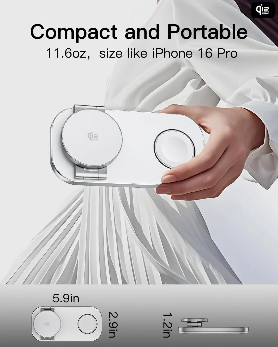 Bezkablowa ładowarka 25W z, 3 w 1 stacja ładująca dla Apple, składana indukcyjna bezprzewodowa ładowarka dla Phone-Biały
