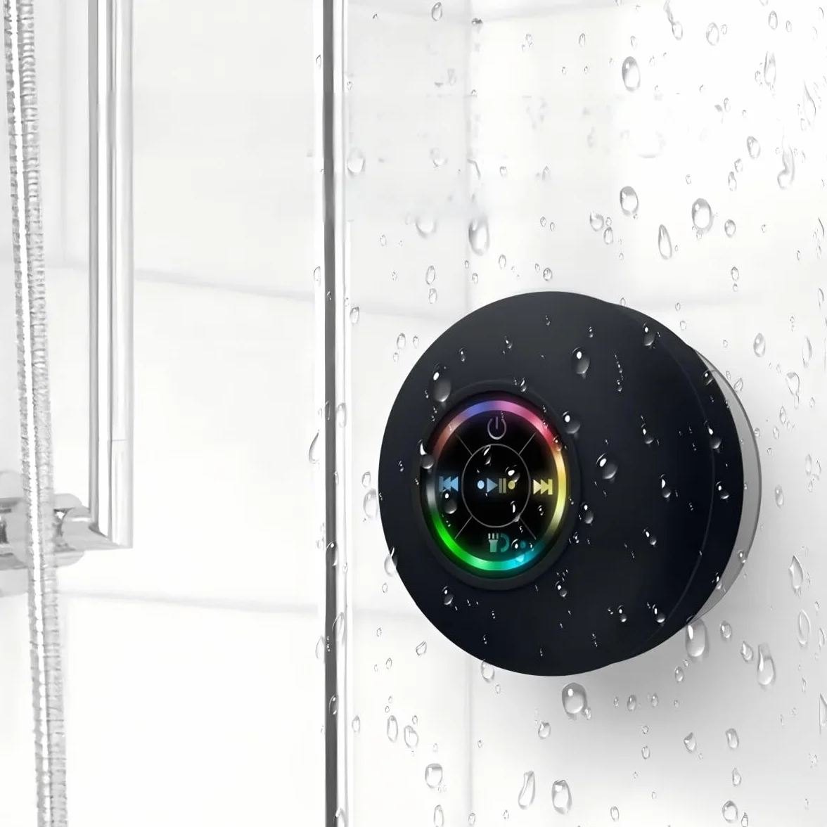 Głośnik Bluetooth Wodoodporny z Przyssawką i Światłem RGB - Przenośny Bezprzewodowy Stereo Basowy do Podróży, Łazienki, Prysznica i na Zewnątrz