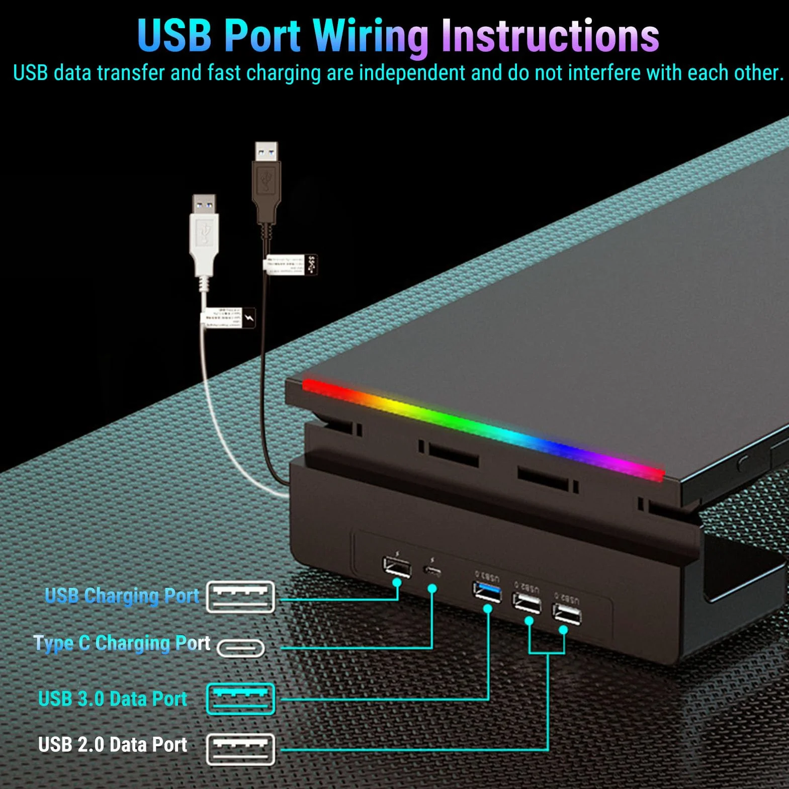 Jectse Podstawa Pod Monitor z 4 Portami USB, Podstawka Pod Monitor z regulacją Wysokości i ładowarką do Telefonu, Koncentrator Portów USB i Schowek na Szuflady, Organizer na Biurko z