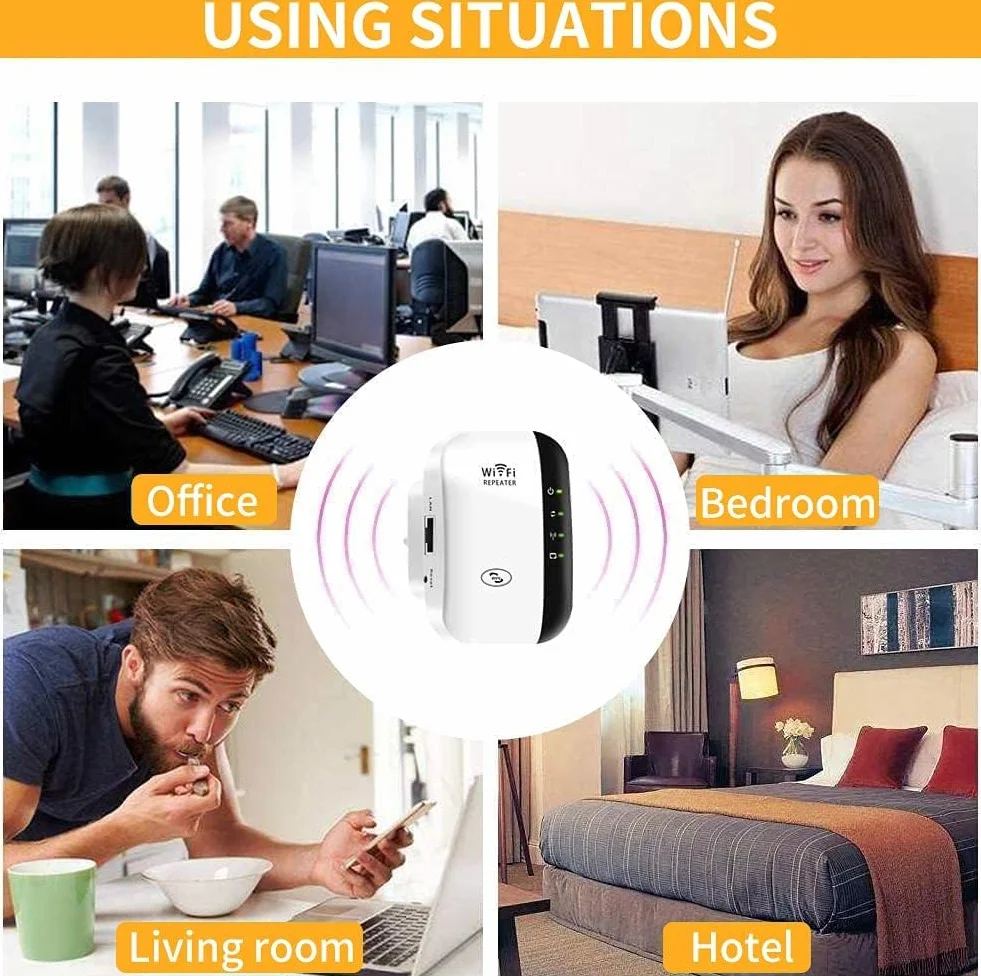 MKOIJN Wzmacniacz Wi-Fi 300 Mbit/s 2,4 GHz, wzmacniacz WiFi z trybem repeater/AP i funkcją WPS, wzmacniacz internetowy do 3650 m² i 35+ urządzeń (biały)