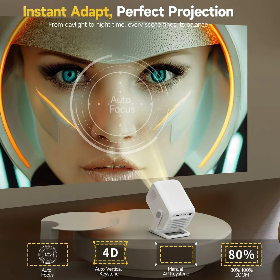 Mini projektor HY310X 4K Full HD 1080p 420ANSI Android 14, automatyczne ustawianie ostrości, korekcja keystone, do zewnętrznego projektora kinowego