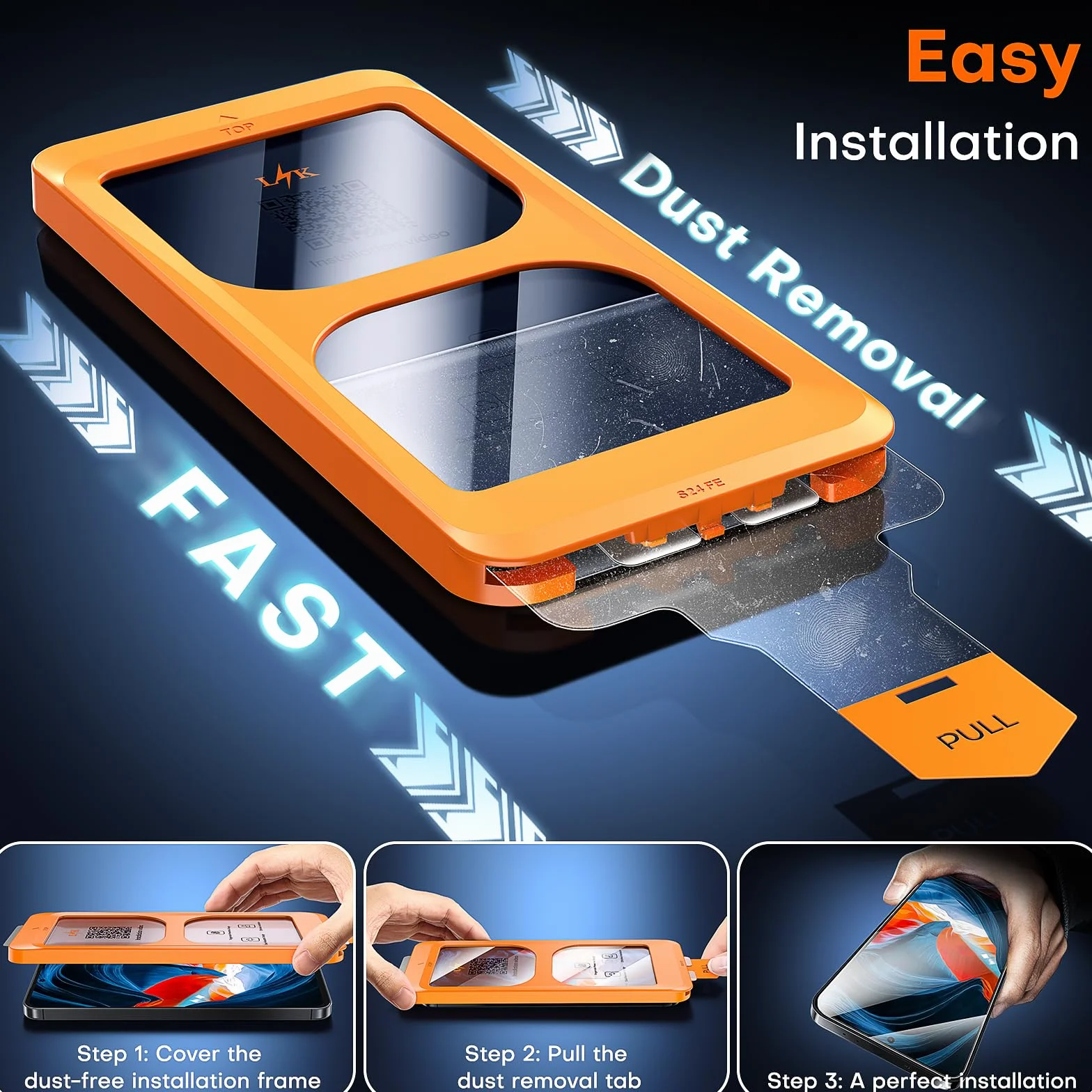 L__PLACEHOLDER_BRAND_10__ K [3 sztuki] do Samsung Galaxy S24 FE osłona ekranu ze szkła hartowanego + ramka do montażu na kurz [100% odblokowanie odcisków palców] Mil-Grade Drop Proof 0 Bubbles folia
