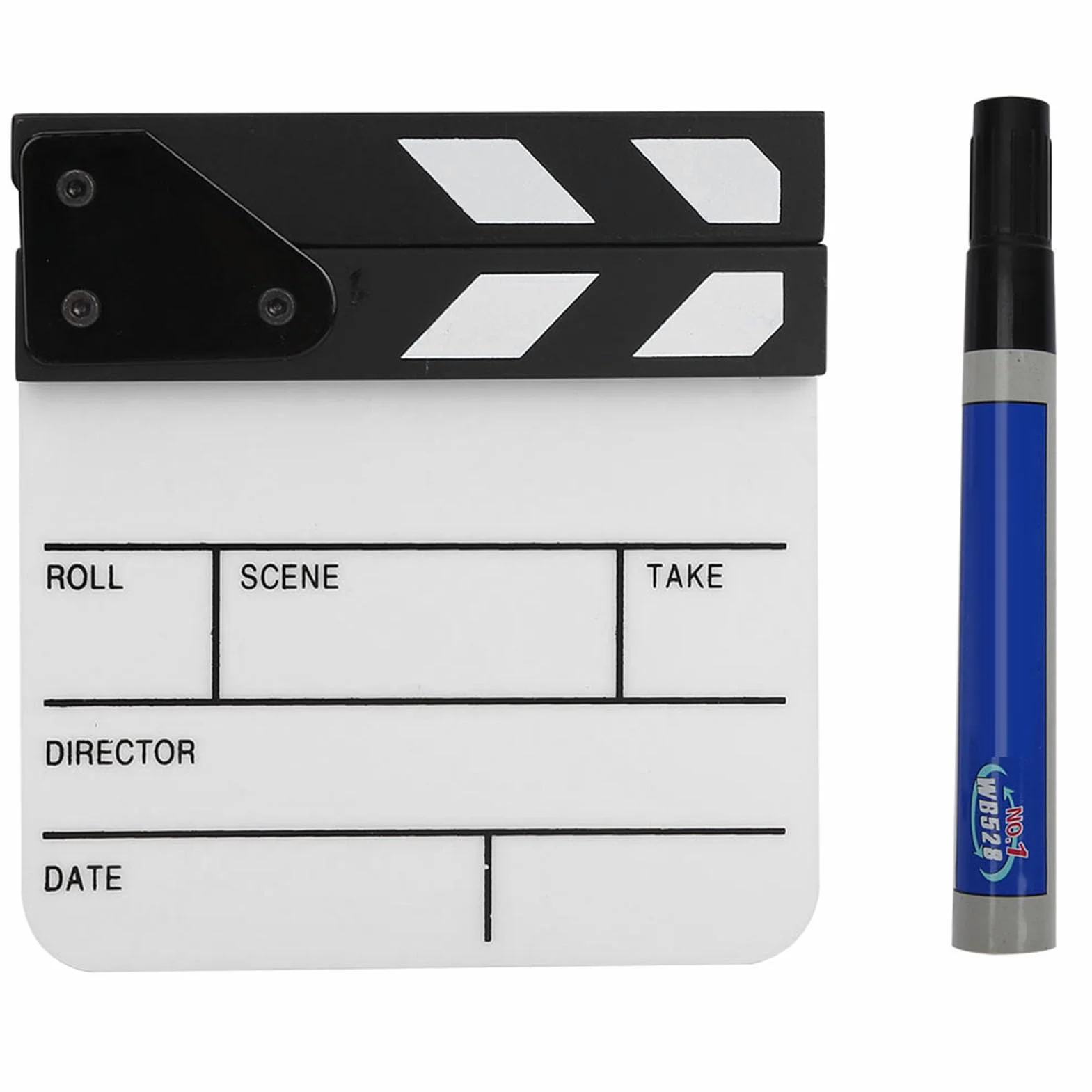 Socobeta Akrylowa płyta Clapper Mini akrylowa scena reżyser Clapperboard reżyser scena film Cut rekwizyt akcja tablica z długopisem (PAV1BWE3S)