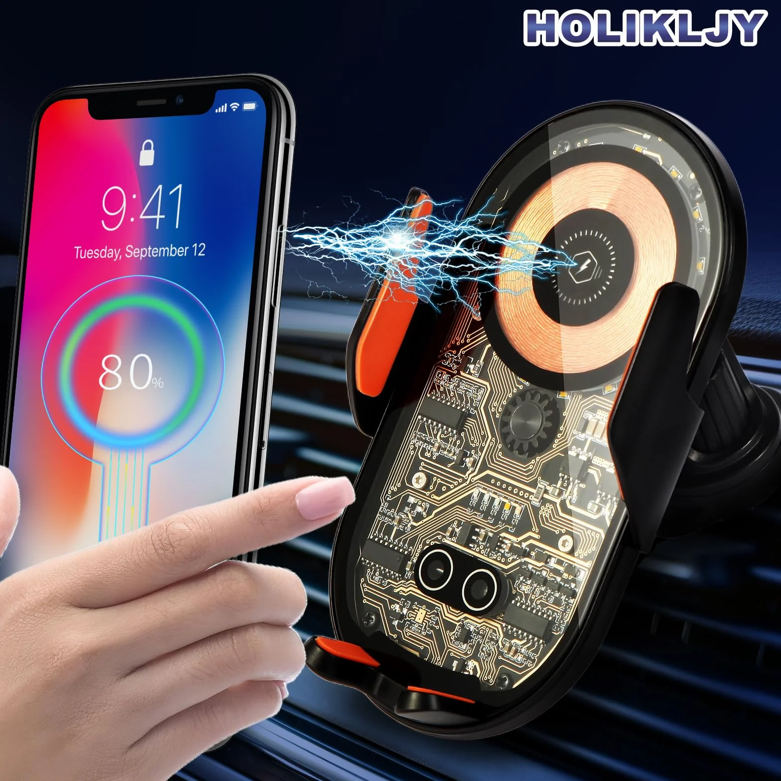 Samochodowy uchwyt na telefon z automatycznym wykrywaniem podczerwieni + podwójny czujnik wentylacyjny do iPhone'a/Androida, natychmiastowy zacisk na jedną sekundę (srebrny)