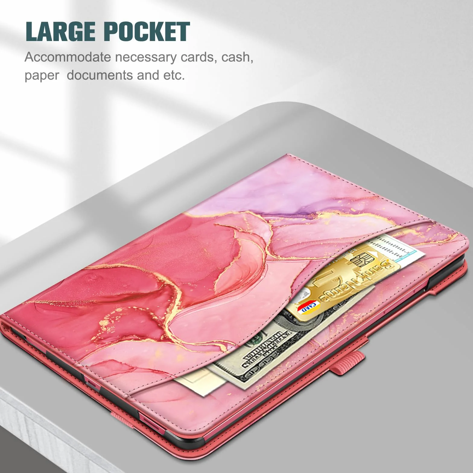 FINTIE Etui do Samsung Galaxy Tab S10 Lite/ S10 FE 2025/ S9 FE 10,9 cala / S9 27.9 cm 2023, wielokątne oglądanie pokrowiec ochronny z kieszenią, automatyczne uśpienia/budzenie (Marble Pink)
