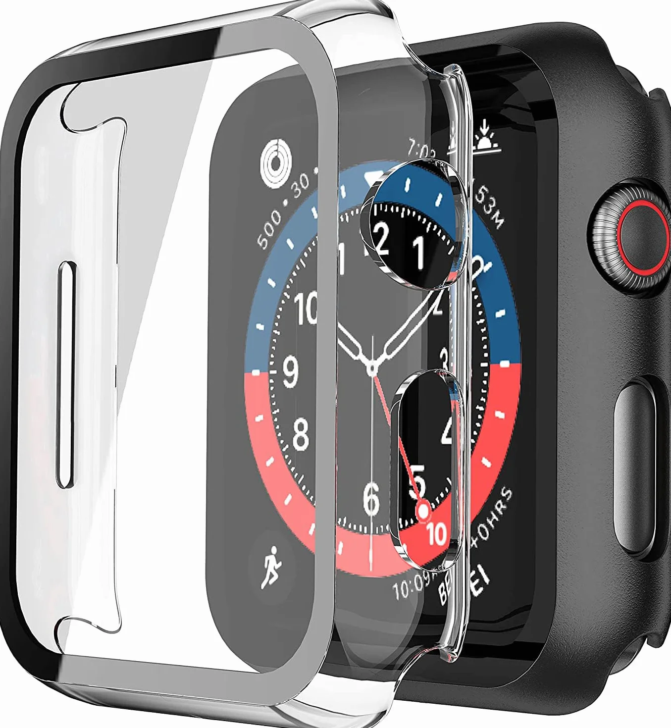 Misxi 2-pak etui PC z osłoną ekranu ze szkła hartowanego, kompatybilne z Apple Watch Series 6 SE Series 5 Series 4 40 mm, ogólnie odporne na wstrząsy etui ochronne do iWatch, 1 czarne + 1, przezroczyste
