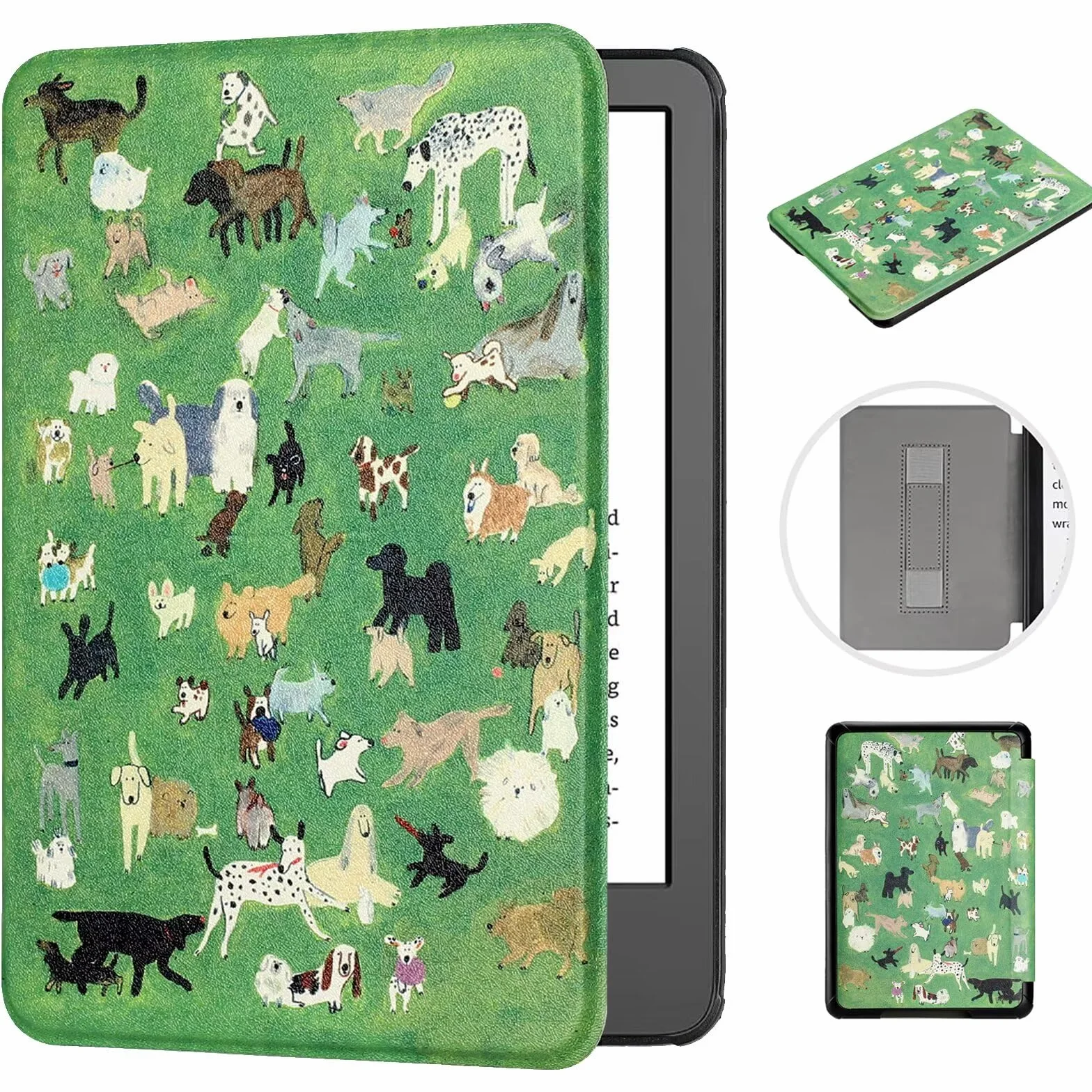 MOKASE Etui Fit for 6" Kindle Paperwhite 5/6/7. Generacji 2012,2013,2015,2016 (Model: EY21 / DP75SDI), Syntetyczna Skóra Twarde Okładki z Paskiem na Rękę dla Kindle Paperwhite 6 cali, Meadow Dogs