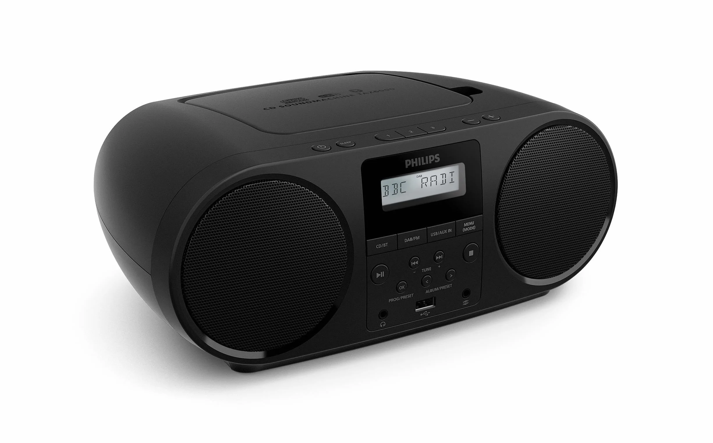 Philips Uniwersalny odtwarzacz CD TAZ6000 z radiem DAB+/FM, Bluetooth 5.4, portami USB, dynamicznymi basami, gniazdem sluchawkowym 3,5 mm, zasilany z baterii/sieci, wykonany z materialów z recyklingu