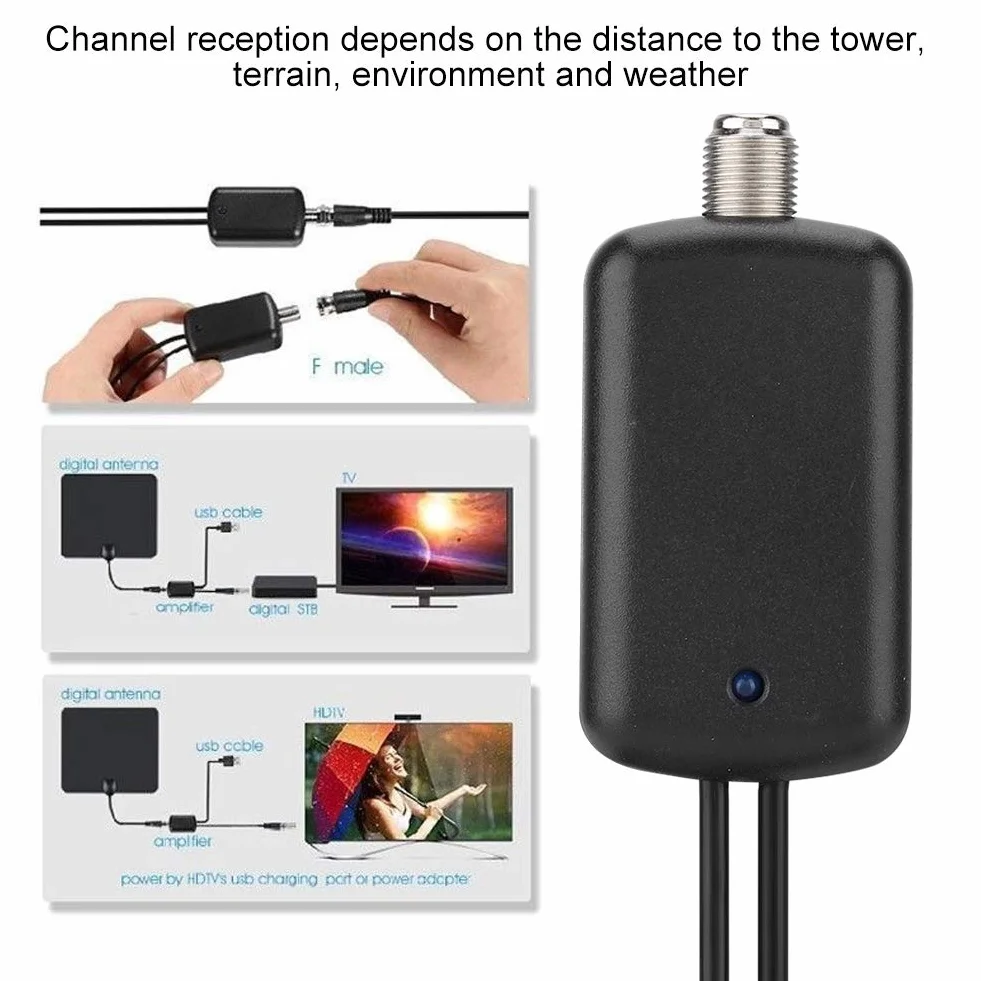 Queen.Y Wzmacniacz anteny telewizyjnej 25 dB HDTV cyfrowy wzmacniacz do wnętrz, USB TV High Gain Channel Boost do wolnych kanałów lokalnych 4K HD 1080P UKW UHF