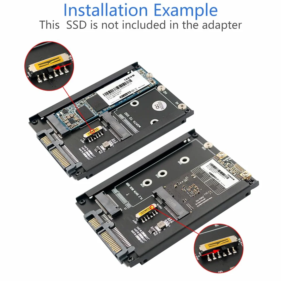 2 w 1 MSATA i B Key SSD na 2,5-calowy SATA III z uchwytem ramowym, który zachowuje dysk mSATA SSD jako 2,5-calowy dysk SATA 7 mm
