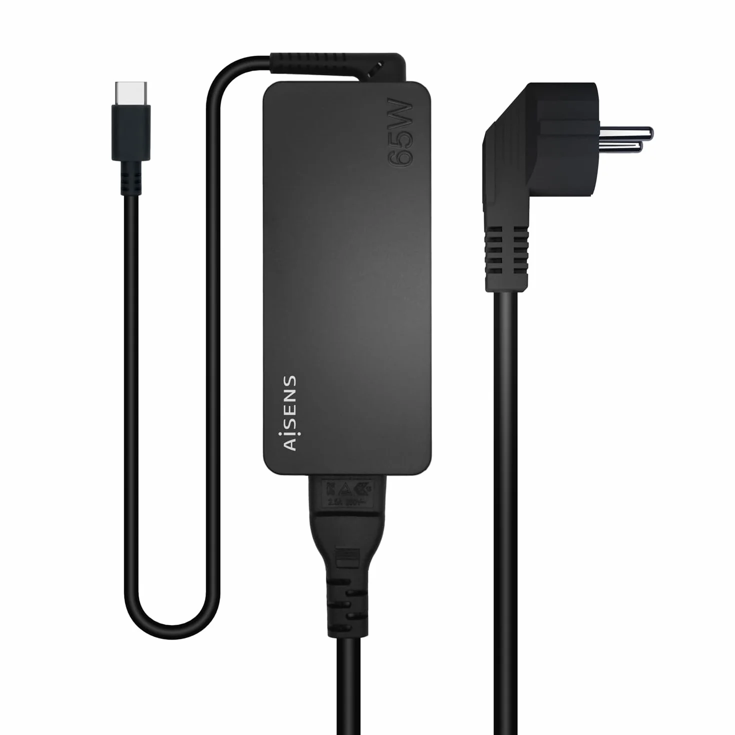 AISENS - ASCH-1PD65D-BK - Czarny 65W PD3.0 1XUSB-C 1.8M, Czarny