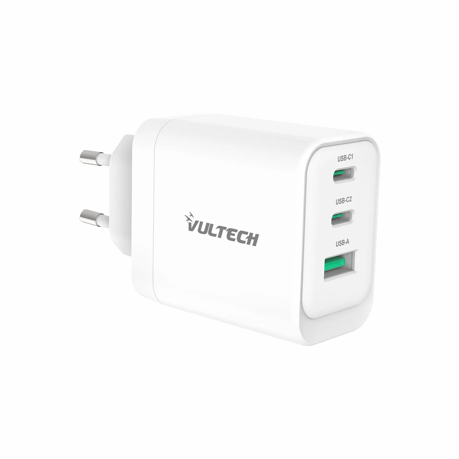 VulTech CC65-2C1A Uniwersalna ładowarka do notebooków Smartphone Tablet 65W GaN USB + 2 x Type-C/USB-C PD3.0 QC3.0 PPS biały - kompaktowy rozmiar