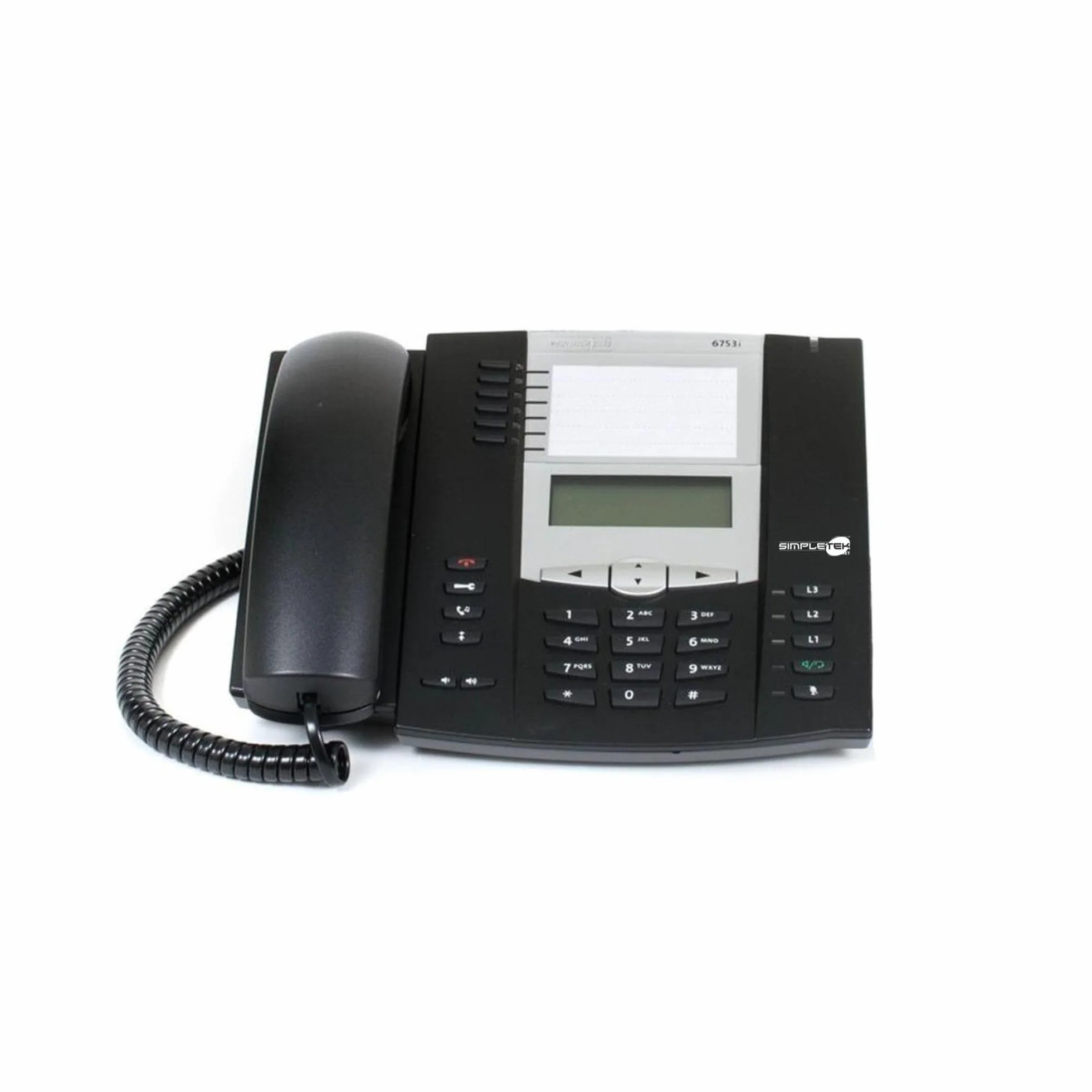 SIMPLETEK - Telefon IP 6753i (A1753), POE, firma, VoIP z słuchawką, wyświetlacz LCD, do 9 linii, z zasilaczem (odnowiony)