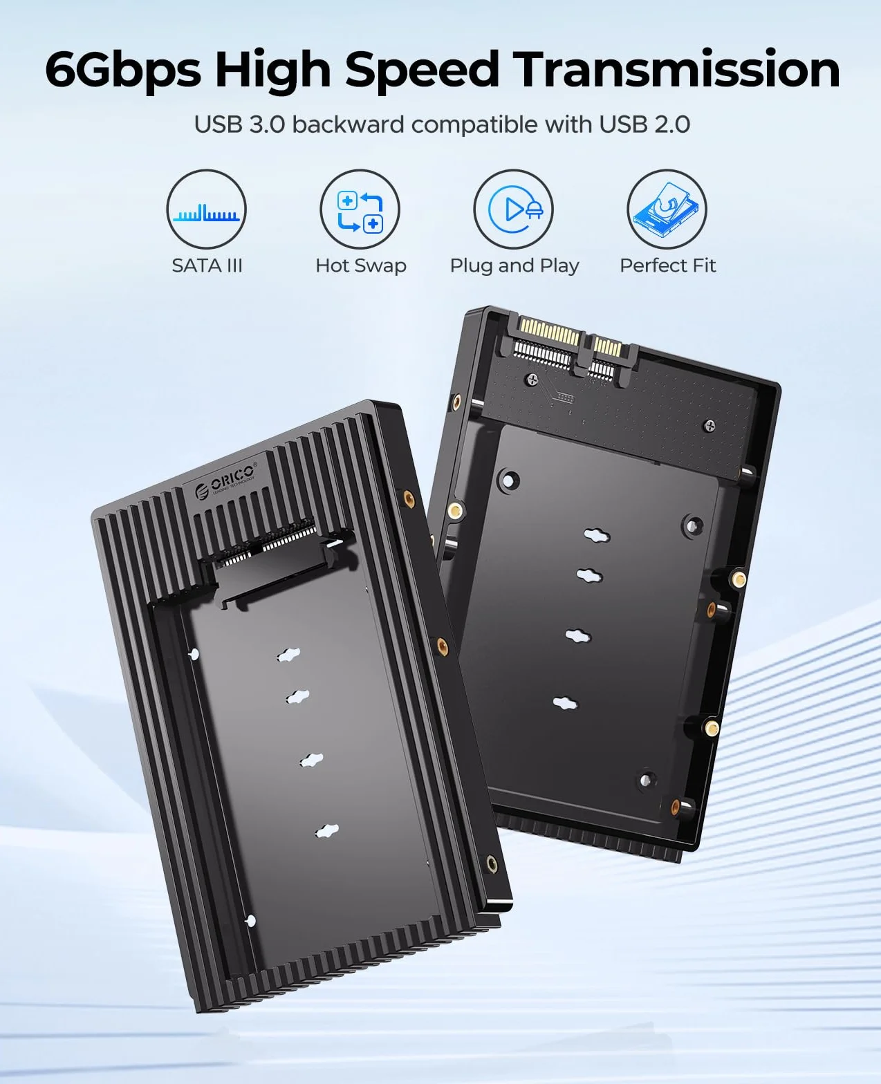 ORICO Adapter dysków twardych 2,5 cala na 3,5", ramka montażowa konwertera, ramka wymienna do 2,5-calowego dysku twardego SATA HDD lub SSD 7/9,5/12,5 mm (D2SS)