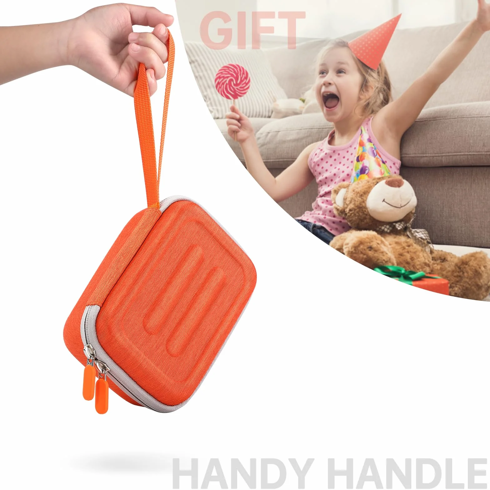etui z pianki EVA do przechowywania Yoto Mini (edycja 2024) odtwarzacza audio i akcesoriów, przenośny twardy etui ochronny pokrowiec skóra organizer torba na rękę, pomarańczowy, 17 x 12 x 7