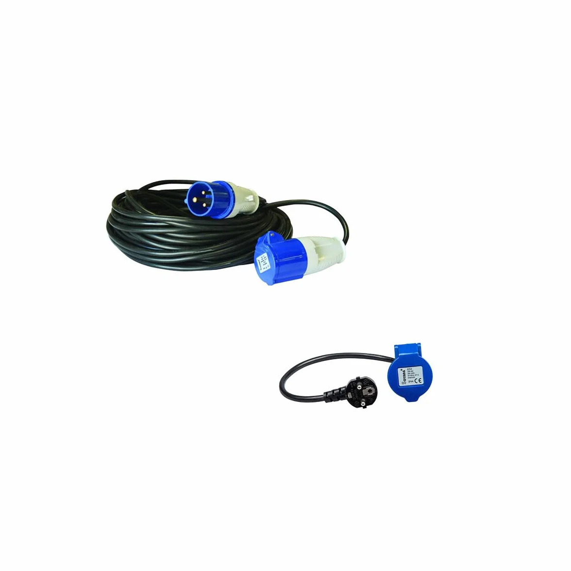 Antarion Zestaw 25 m przedłużacz elektryczny P17 + adapter żeński P17-230V 1,5 m do samochodu kempingowego