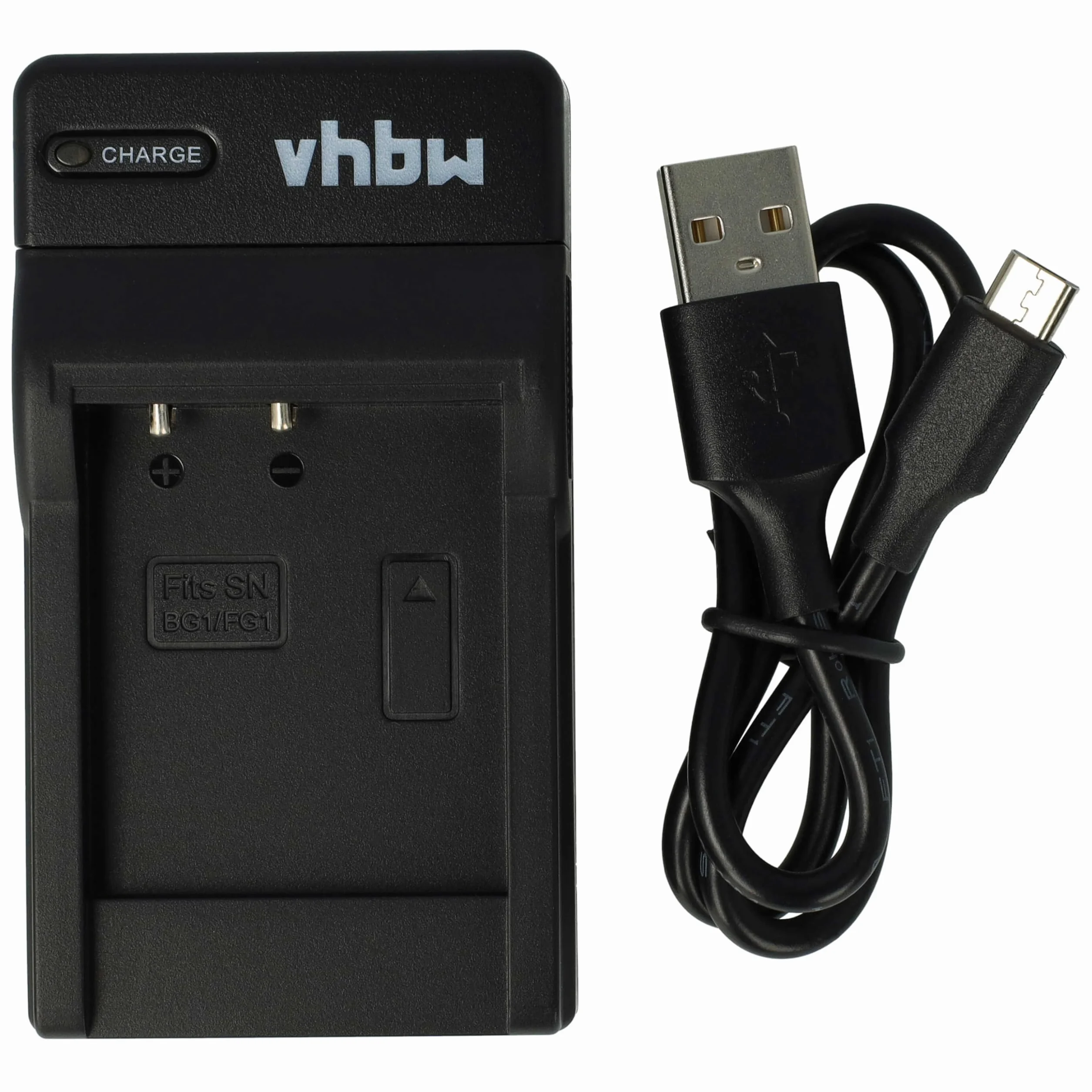 vhbw Ładowarka USB kompatybilna z Sony Cybershot DSC-W275, DSC-W290, DSC-W30, DSC-W300, DSC-W35, DSC-W40, DSC-W50, DSC-W55, DSC-W70 kamera/bateria - ładowarka, wskaźnik ładowania