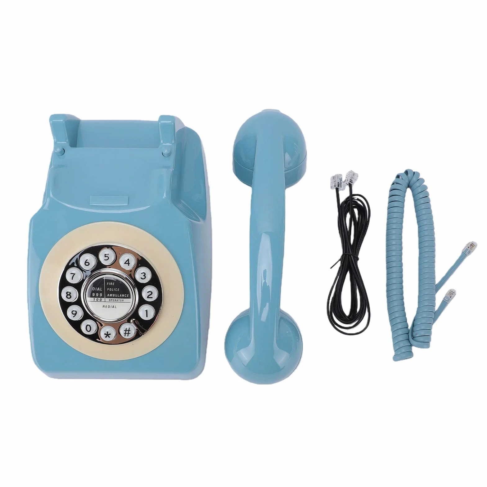 Bewinner Vintage Przewodowy Telefon Stacjonarny z Przyciskami Ponownego Wybierania, Złącze RJ11 Klasyczny Telefon Domowy w Stylu Retro, Nie Wymaga Zewnętrznego Zasilania do Domowego Biura (BLUE)