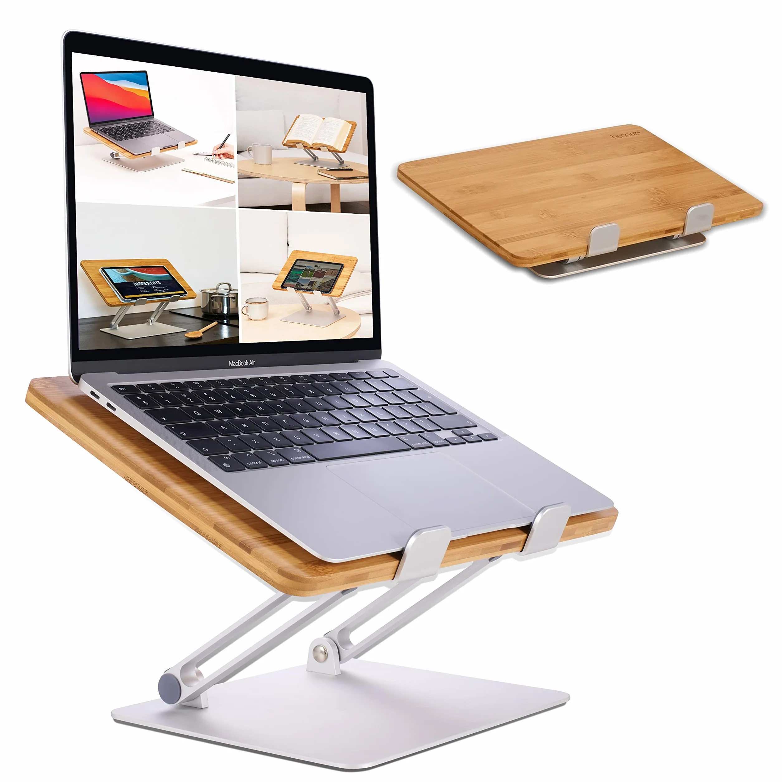 HENNEZ Stojak na laptopa z regulacją wysokości – stojak na notebooka/MacBook – uchwyt na laptopa, podwyższenie na biurko – stojak na laptopa