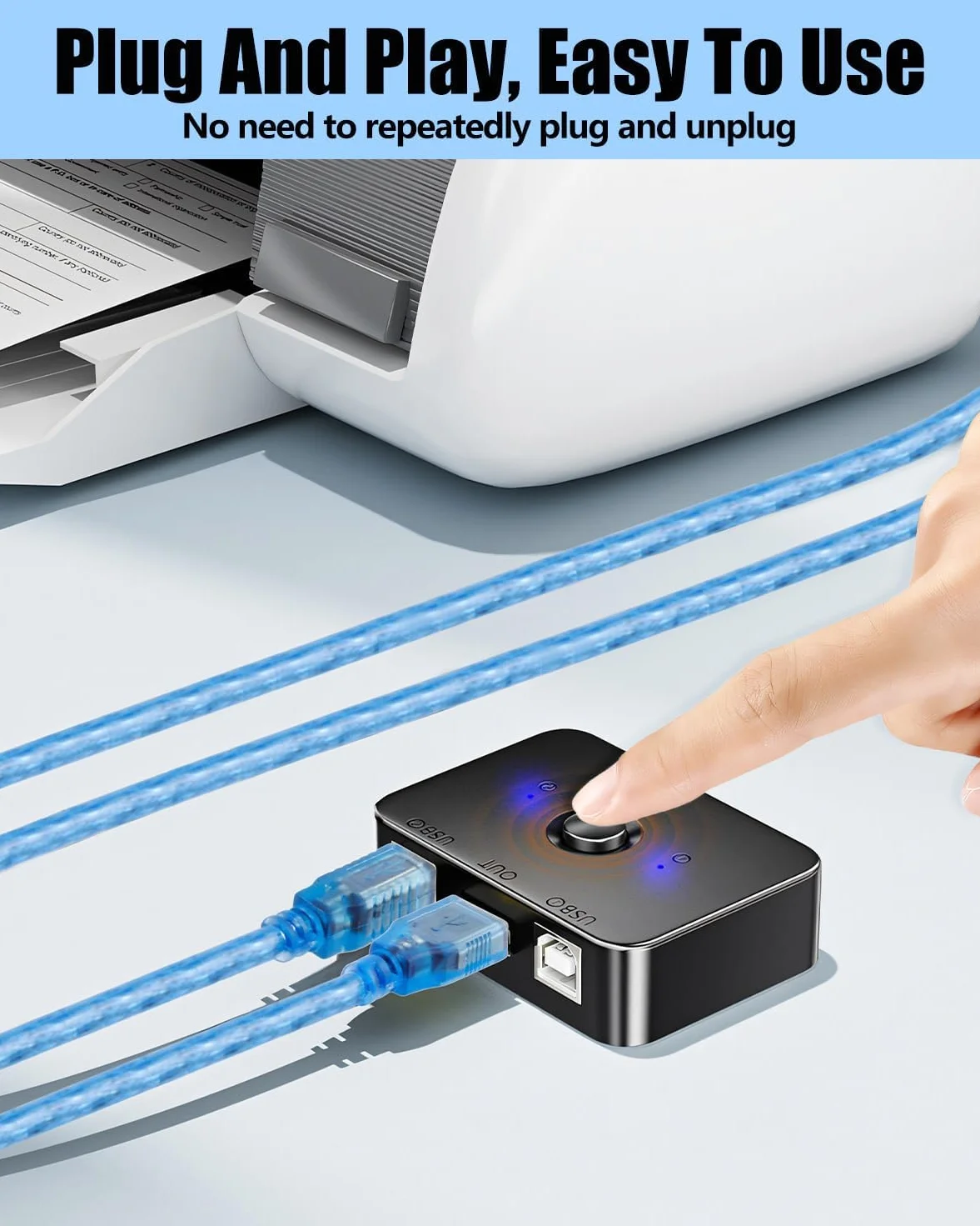 Przełącznik USB 2.0 do udostępniania drukarki 2 szt. 1 x ręczna drukarka USB z adapterem LED Plug & Play z 2 przewodami o długości 1,5 m, kompatybilny z Windows, macOS