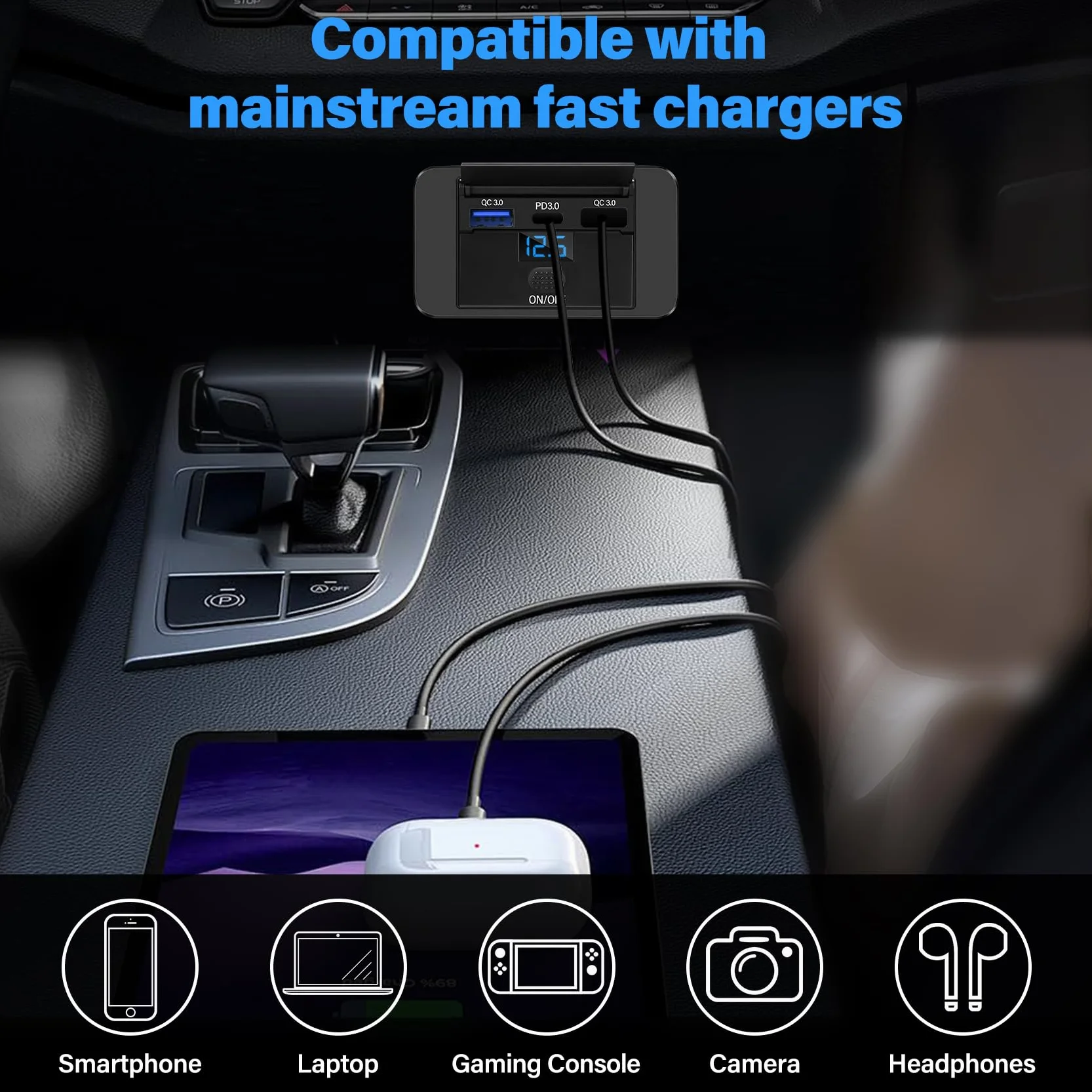 Gniazdko USB 12 V do przyczepy kempingowej 66 W, ładowarka samochodowa, szybkie ładowanie, KKMOL 2 sztuki, Dual PD3.0 USB i QC3.0 USB C