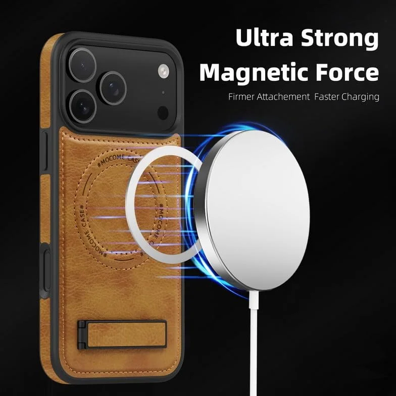 etui kompatybilne z iPhone 13 (kolor: BRĄZOWY) Etui ze stojakiem Magnetyczne skórzane silikonowe twarde etui na tył