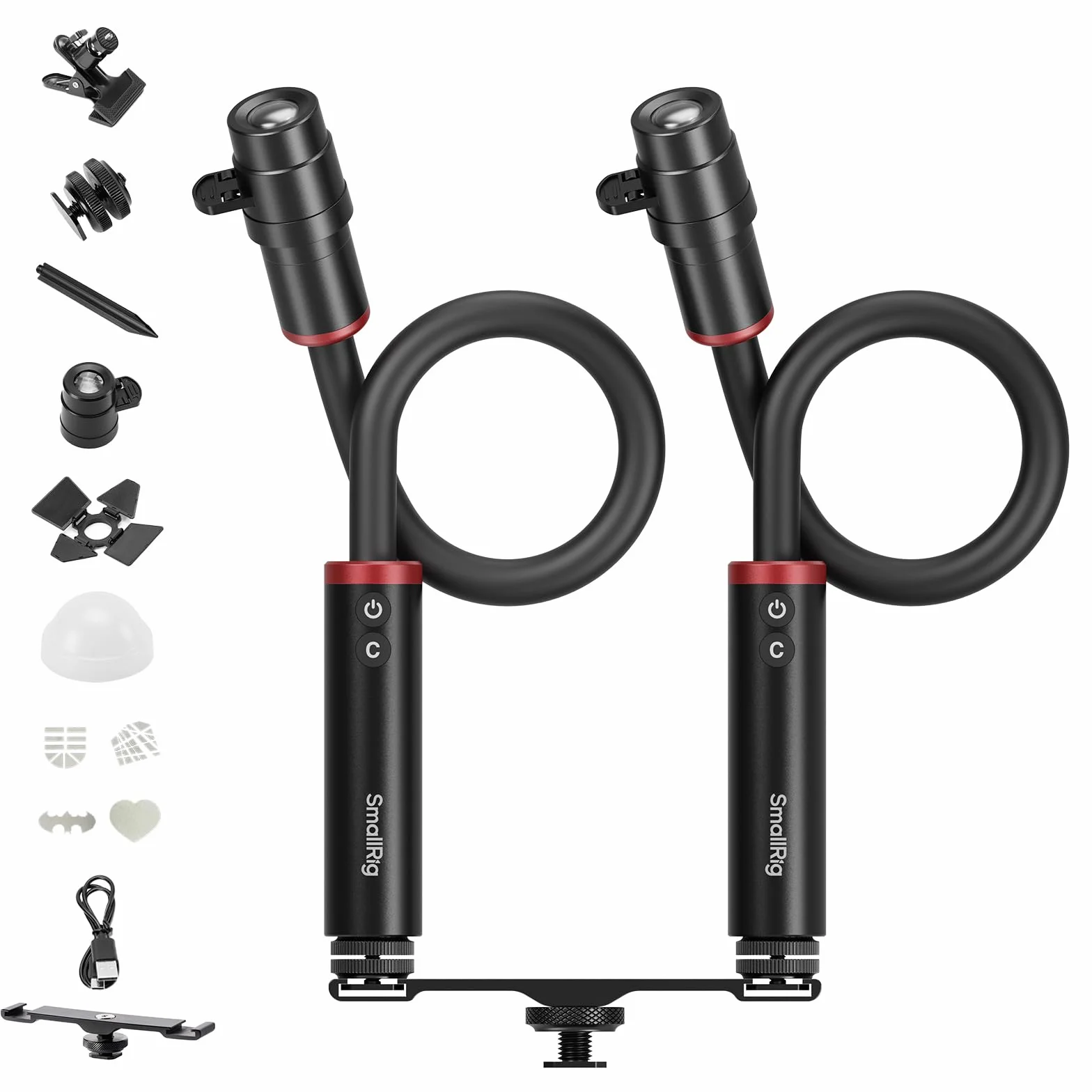SMALLRIG RM 03 Macro Photography LED Light - 2 Pack, Adjustable Beam Angle, 5 Colors CRI95 TLCI92, Bendy Light with Cold Shoe Extension Bar, Clamp, Diffuser, Spotlight, Barndoor, Gobos, Stake - 5796