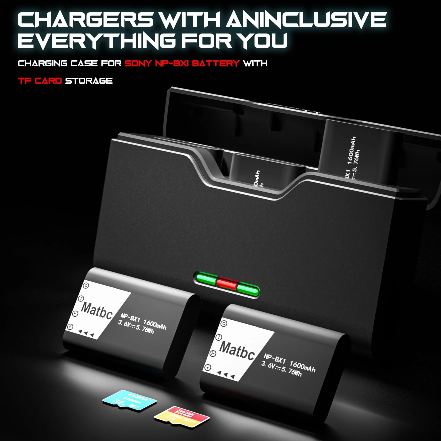 Zamiennik 1600 mAh do baterii Sony NP-BX1 2-pak i 3-kanałowa ładowarka Sony kompatybilna z Sony NP-BX1/M8, ZV-1, ZV-1 II, ZV-1F, DSC-RX100 III, DSC-RX100 IV, DSC-RX1, HX90V, HX80