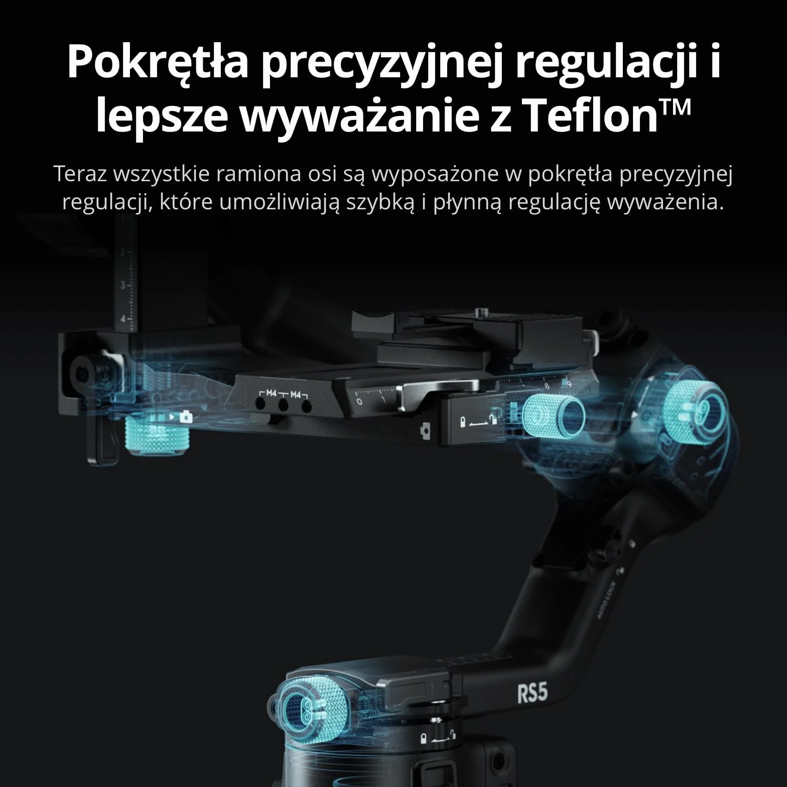 DJI RS 5, stabilizator gimbala do kamer, Canon/Sony/Nikon/Fujifilm | pokrętła precyzyjnej regulacji, automatyczne blokady osi 2. generacji, statyw z szybkim otwarciem, wskaźnik osi Z