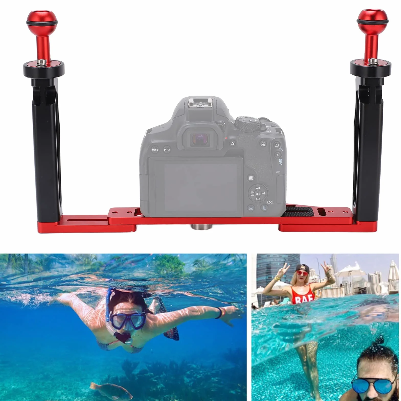 Podwójny ręczny stabilizator, podwójny uchwyt stabilizujący ze stopu aluminium, obudowa kamery podwodnej do nurkowania Fotografia regulowany wspornik montażowy, do dla