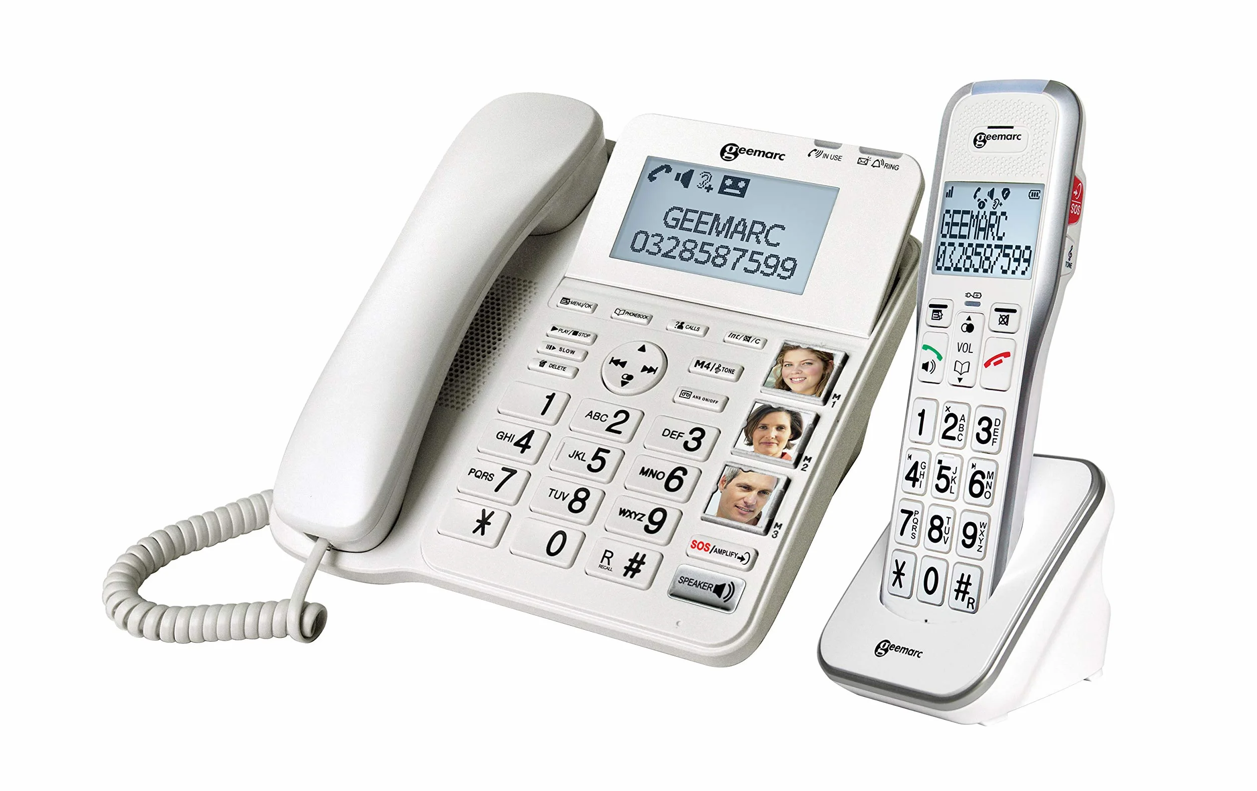 Geemarc Amplidect 595 Combi – wzmocniony telefon przewodowy i dodatkowa słuchawka z automatyczną sekretarką i funkcją SOS dla seniorów – średni do ciężkiego ubytku słuchu – wersja DE