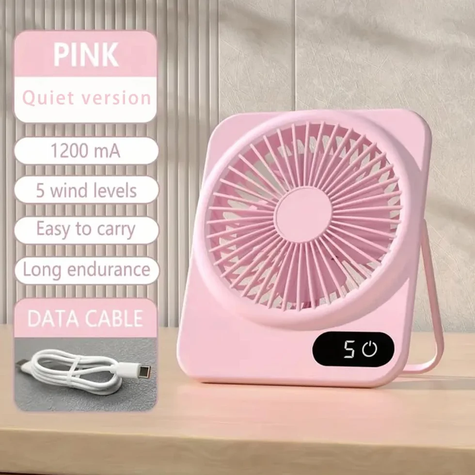 Wentylator stołowy, mały akumulator, przenośny mini wentylator z uchwytem na telefon, wentylator kieszonkowy z wyświetlaczem LED, regulowany 180°, 5 prędkości, do podróży, na świeżym powietrzu, na