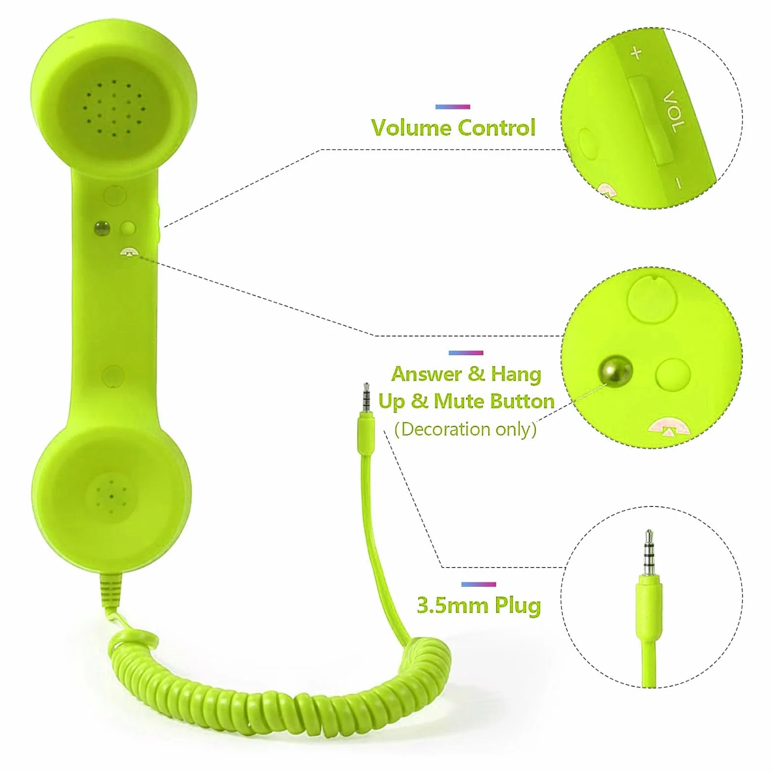 Słuchawka do Telefonu Komórkowego, Słuchawka Telefoniczna 3,5 Mm USB C Odporna na Promieniowanie, Słuchawkaa Telefonu w Stylu Retro, Ręczny Odbiornik Telefonu Komórkowego