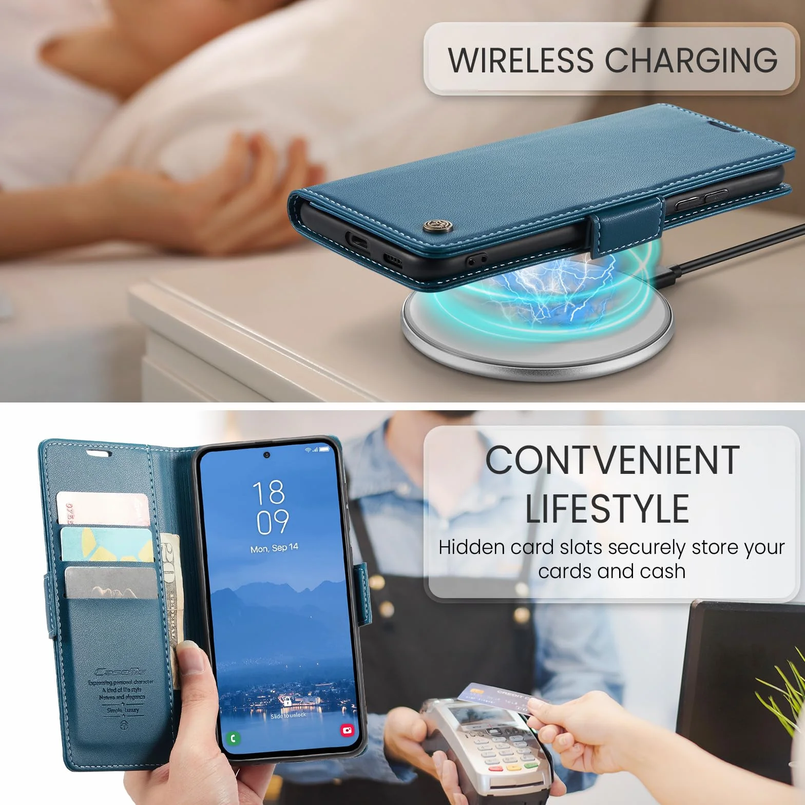 Etui do Samsung Galaxy S25 FE, wysokiej jakości skóra PU etui z klapką pokrowiec na telefon，ochrona RFID, z podpórką przegródkami na karty, odporne na wstrząsy Case, Niebieski