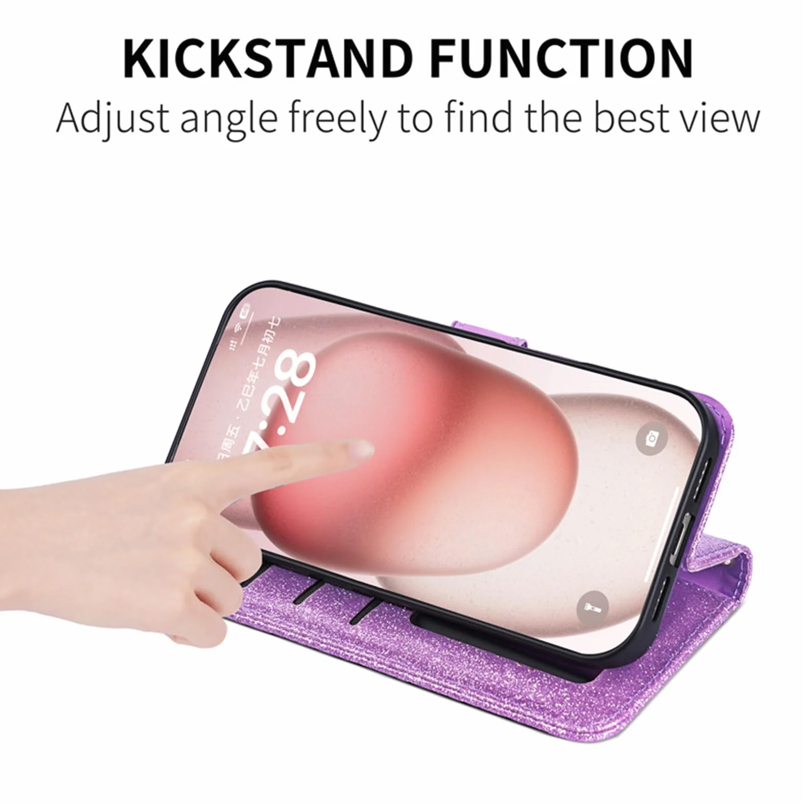 Etui z klapką do iPhone 17 Pro Max/17 Pro/17 Air/17, luksusowy brokat skórzany pokrowiec na portfel z kieszeniami na karty, różowy, 17 ProMax