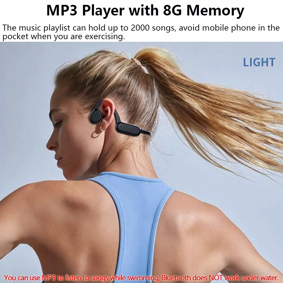 Słuchawki do pływania Bluetooth 5.0, 8 GB, do pływania, odtwarzaczy MP3, wodoodporne bezprzewodowe słuchawki sportowe IPX8, otwarte ucho, podwodne słuchawki do biegania, jazdy na rowerze,