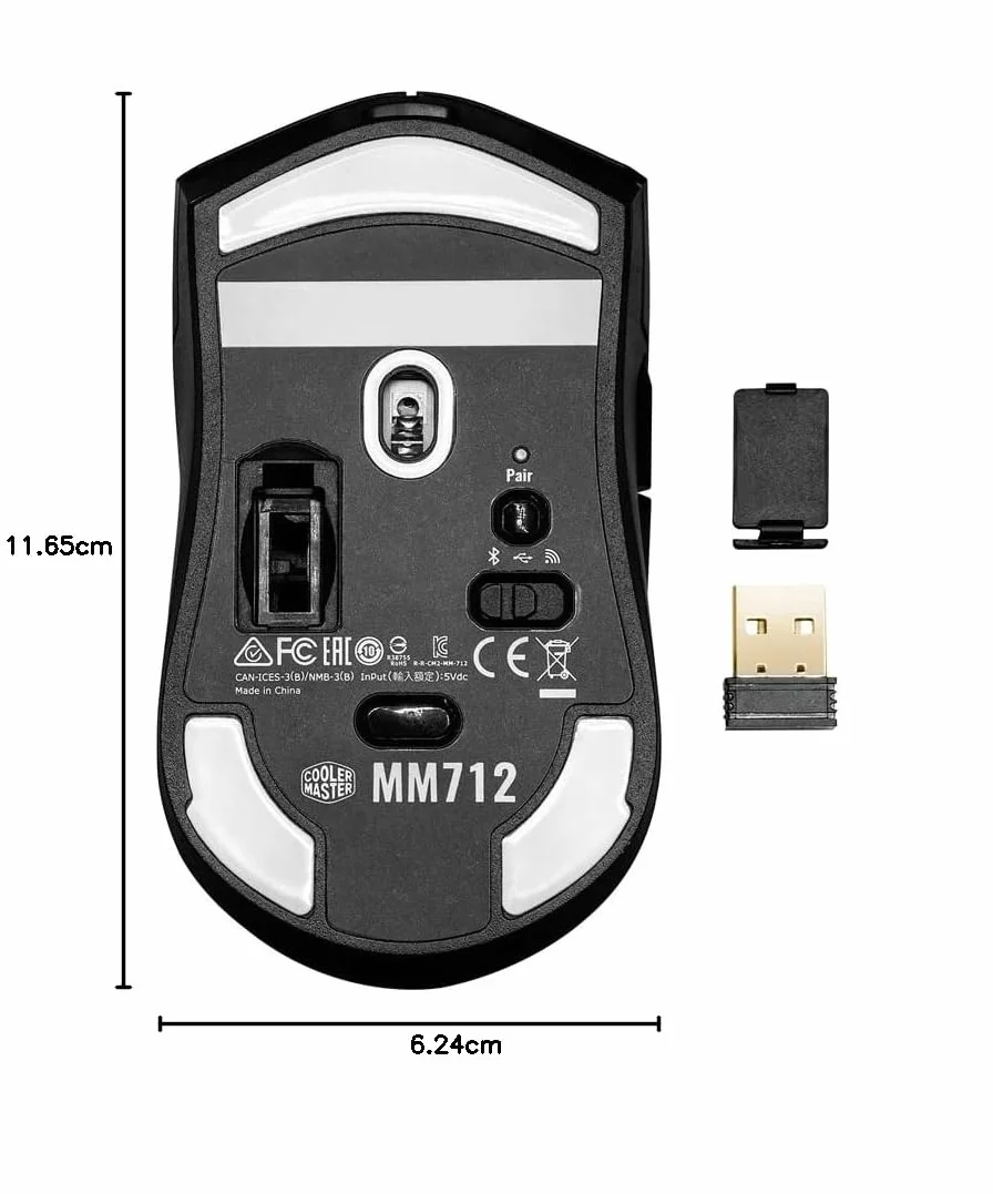 Cooler Master MM712 RGB LED Hybrydowa Bezprzewodowa Mysz do Gier 59g - Sensor Optyczny 19K DPI PAW3370, Przełączniki Optyczne 70mln Kliknięć, System On-The-Fly, MasterPlus+ (38K DPI, tylko PC); Czarna