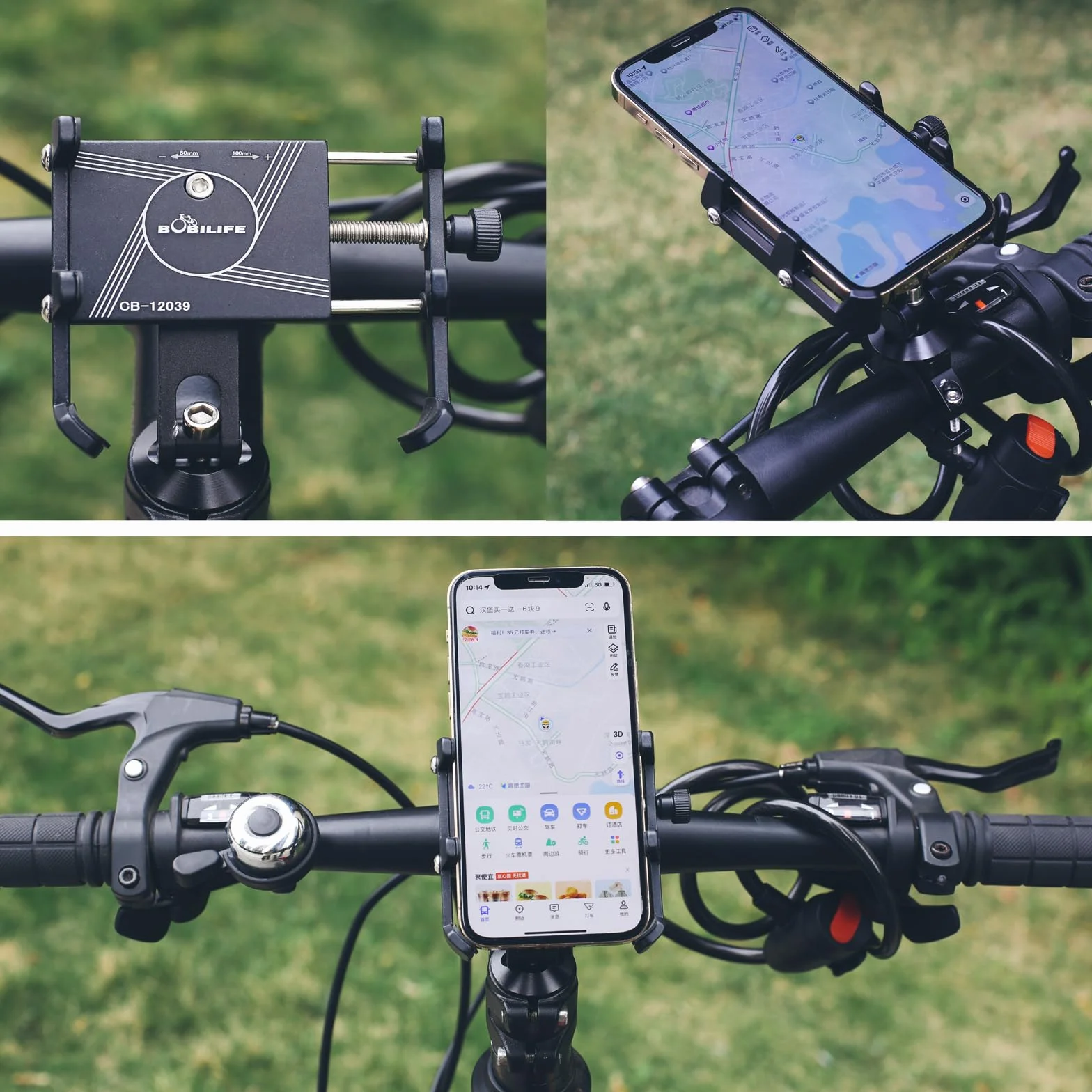 Aluminiowy uchwyt rowerowy na telefon – regulowany 360° rowerowy uchwyt na telefon komórkowy uniwersalny do iPhone'a, Samsunga Galaxy i większości smartfonów 4-7 tums (Mocowany na kierownicy)