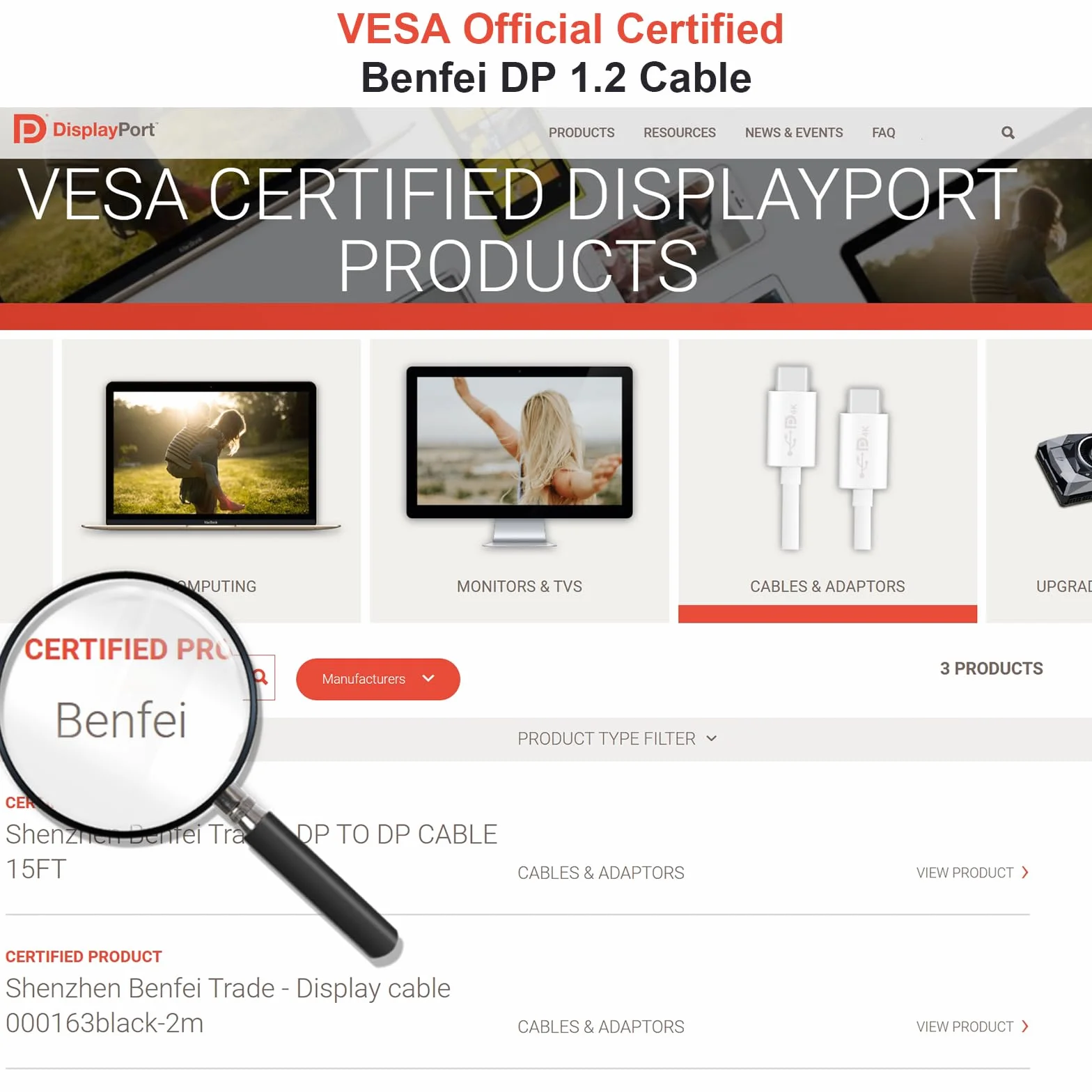 BENFEI [Certyfikowany przez VESA kabel DisplayPort do DisplayPort o długości 6 stóp, 10 sztuk, DP do DP kabel męski na męski, pozłacany przewód, obsługuje 8K@60Hz, 4K@144Hz Kompatybilny z Lenovo, Dell