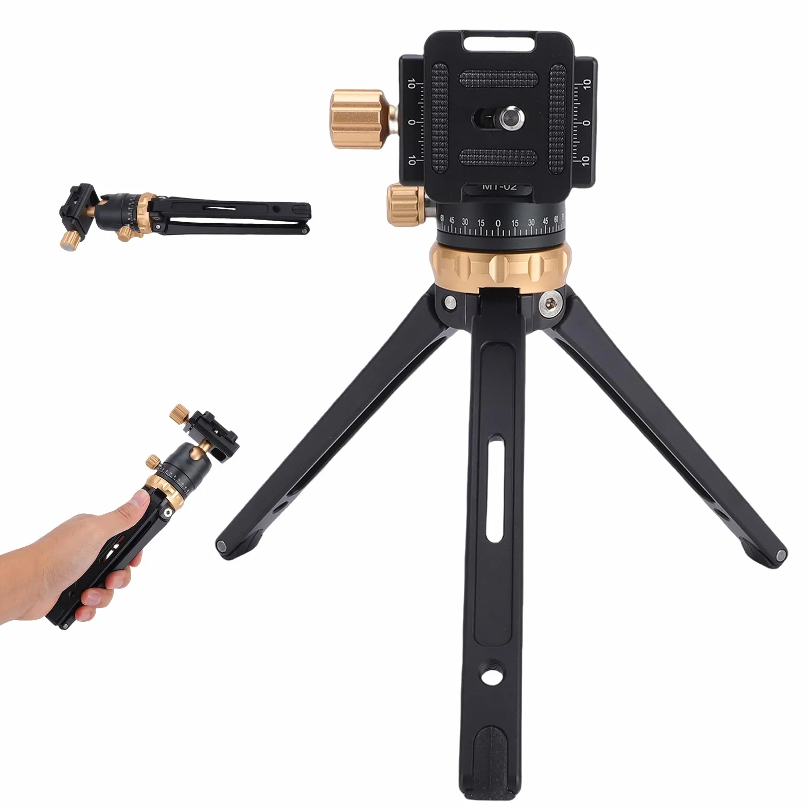 LICAEVEY Przenośny Ministatyw Stacjonarny z głowicą kulową 360°, Regulowany Stojak do Aparatu Bezlusterkowego DSLR, Płytka Szybkiego Uwalniania, Duże Obciążenie 11 Funtów do Wideo Vlogów (GOLD)