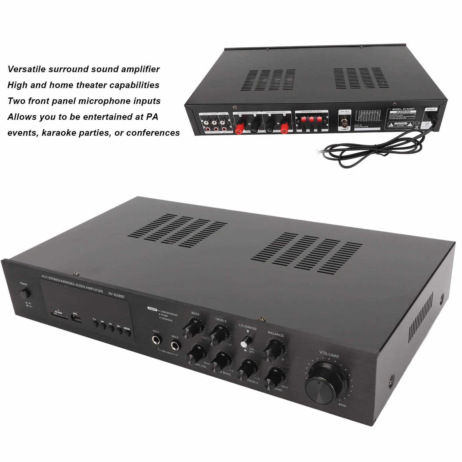 628BT Odbiornik Kina Domowego Bluetooth, 5-kanałowy 500W High Power Car Sound Wzmacniacz Stereo do Kina Domowego Karaoke Party