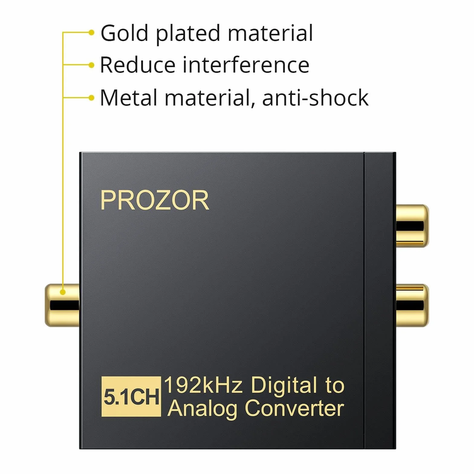 PROZOR Konwerter optyczny na RCA 192 kHz, konwerter DAC, konwerter obsługuje regulację głośności, Coaxial SPDIF Toslink Optical to Analog, stereo L/R, RCA, gniazdo 3,5 mm, adapter audio do HDTV itp