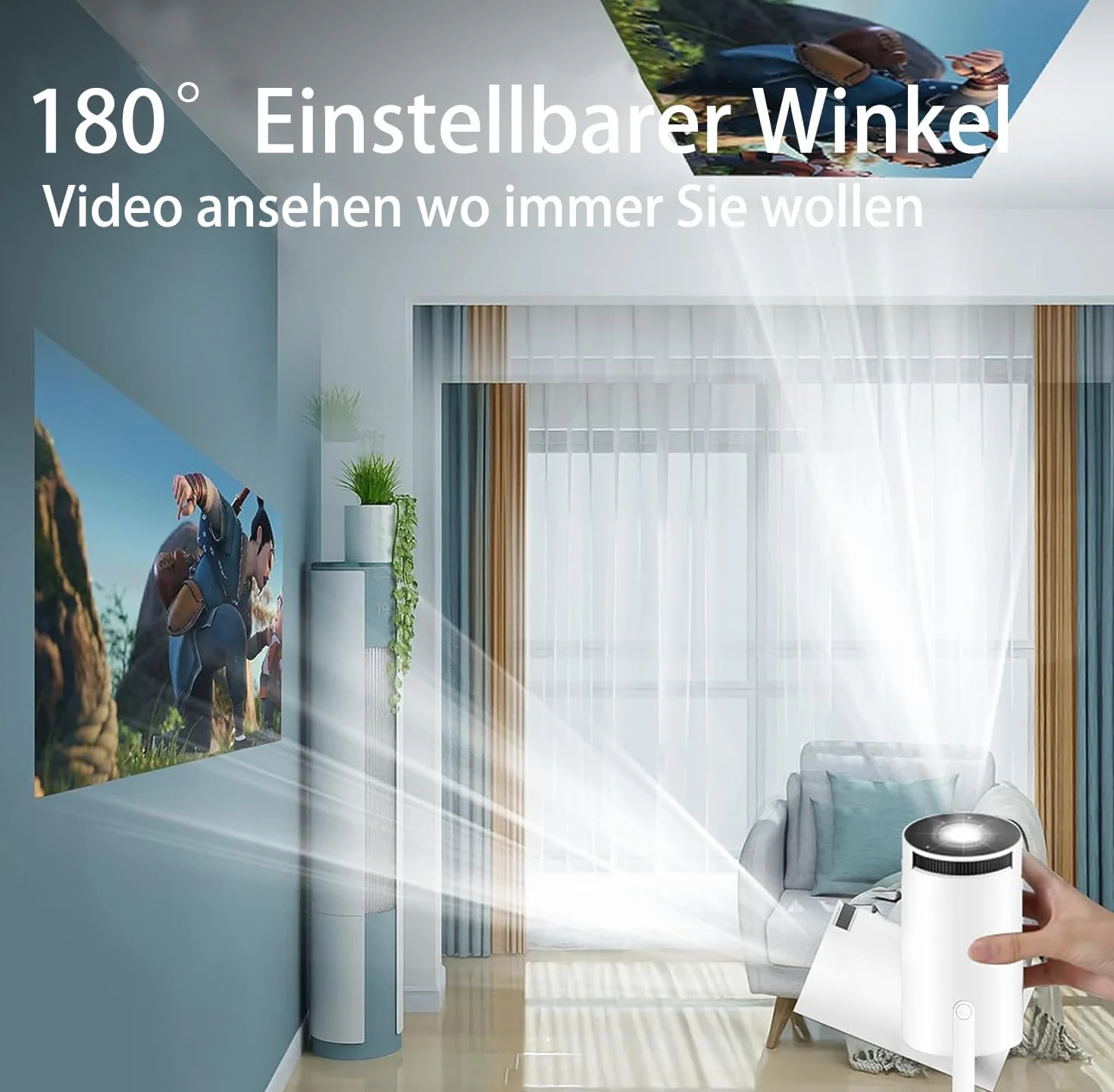 WOOPKER Mini rzutnik 4K obsługuje system Android 11, mini projektor 5G WiFi 6 BT 5.0, rzutnik, telefon komórkowy, obracany o 180°, 130 cali, nadaje się do telefonu/telewizora / PC / HDMI USB (HY