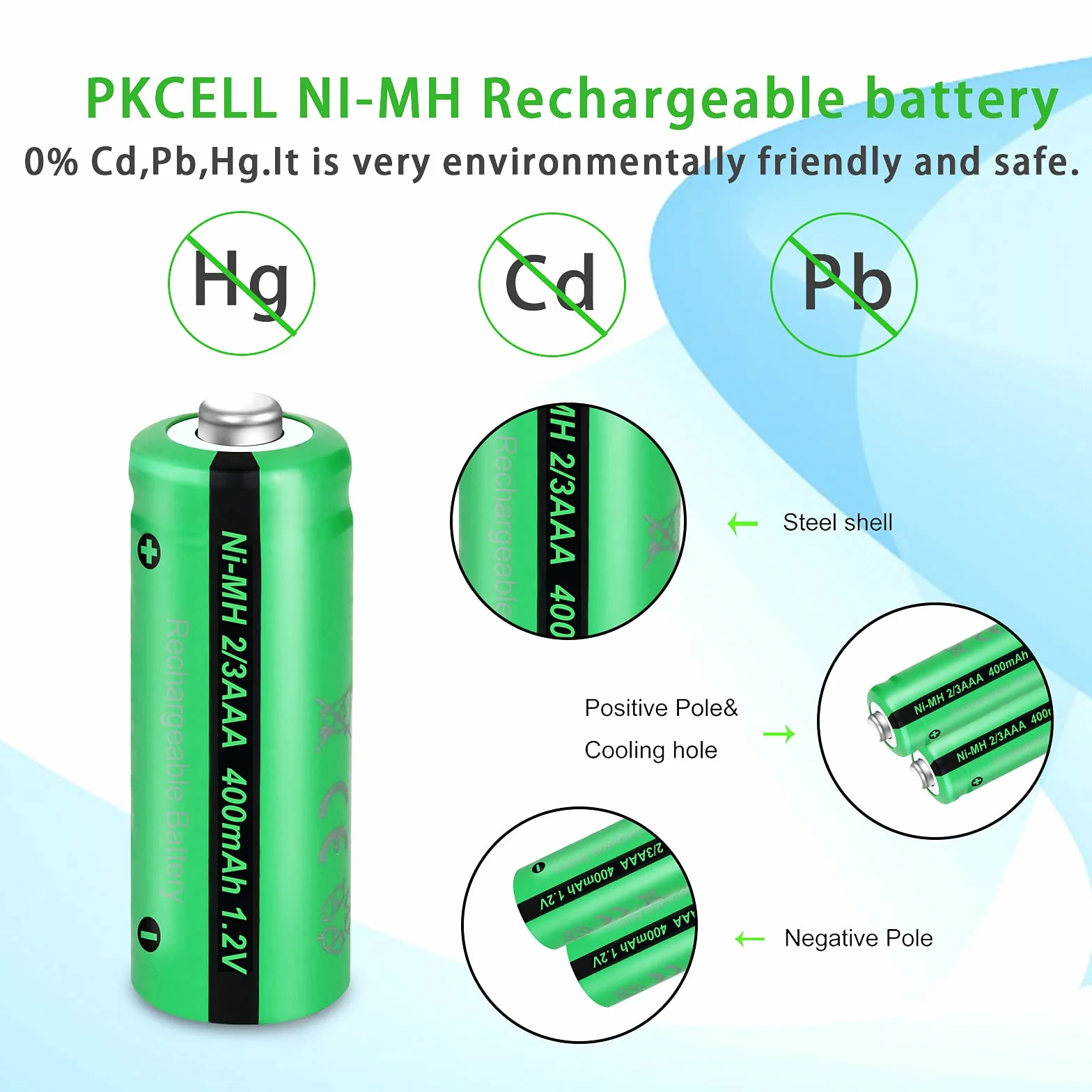 PKCELL Akumulatory NIMH 1,2V 2/3AAA 400 mAh 4 sztuk do lamp słonecznych