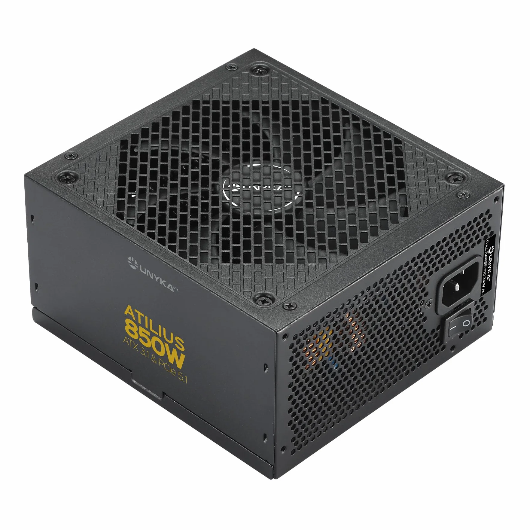 UNYKAch ATX ATILIUS 3.1 850W Gold zasilacz ATX, certyfikat Cybenetics Gold,Standardy ATX 3.1 i PCIe 5.1, System konwersji DC-DC, Topologia rezonansowa LLC