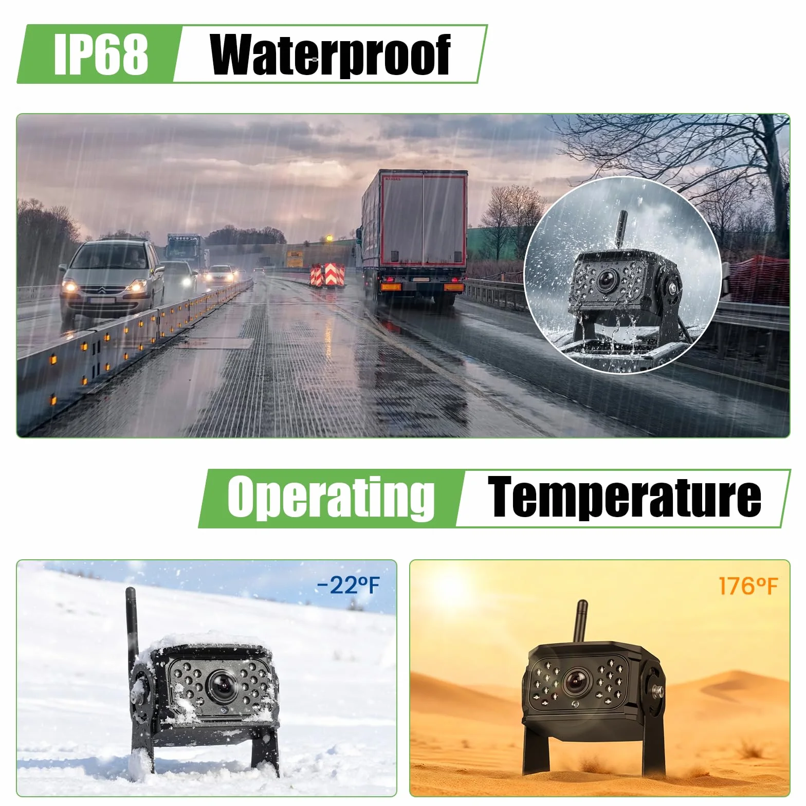 Cyfrowa bezprzewodowa kamera cofania, 4 kamery, monitor cofania 10,1 cala, IPS HD z dzielonym ekranem z funkcją nagrywania, noktowizor DVR i IP68, wodoszczelna przyczepa, ciężarówka, samochód