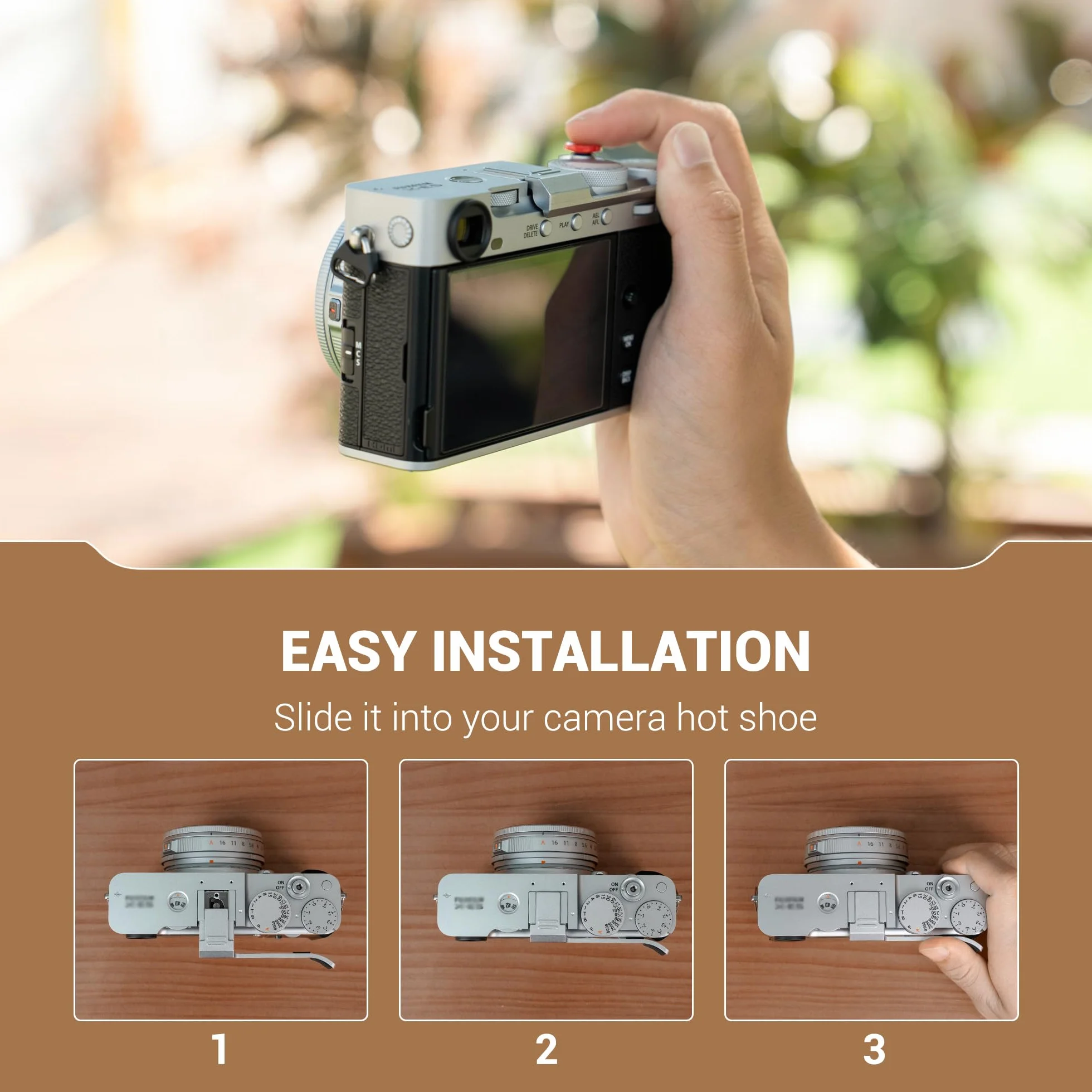 JJC XE5 Metalowy uchwyt kciuka w górę gorąca stopka wsparcie kciuka uchwyt do aparatu FUJIFILM FUJI X-E5, ulepszony uchwyt do fotografowania jedną ręką, czarny