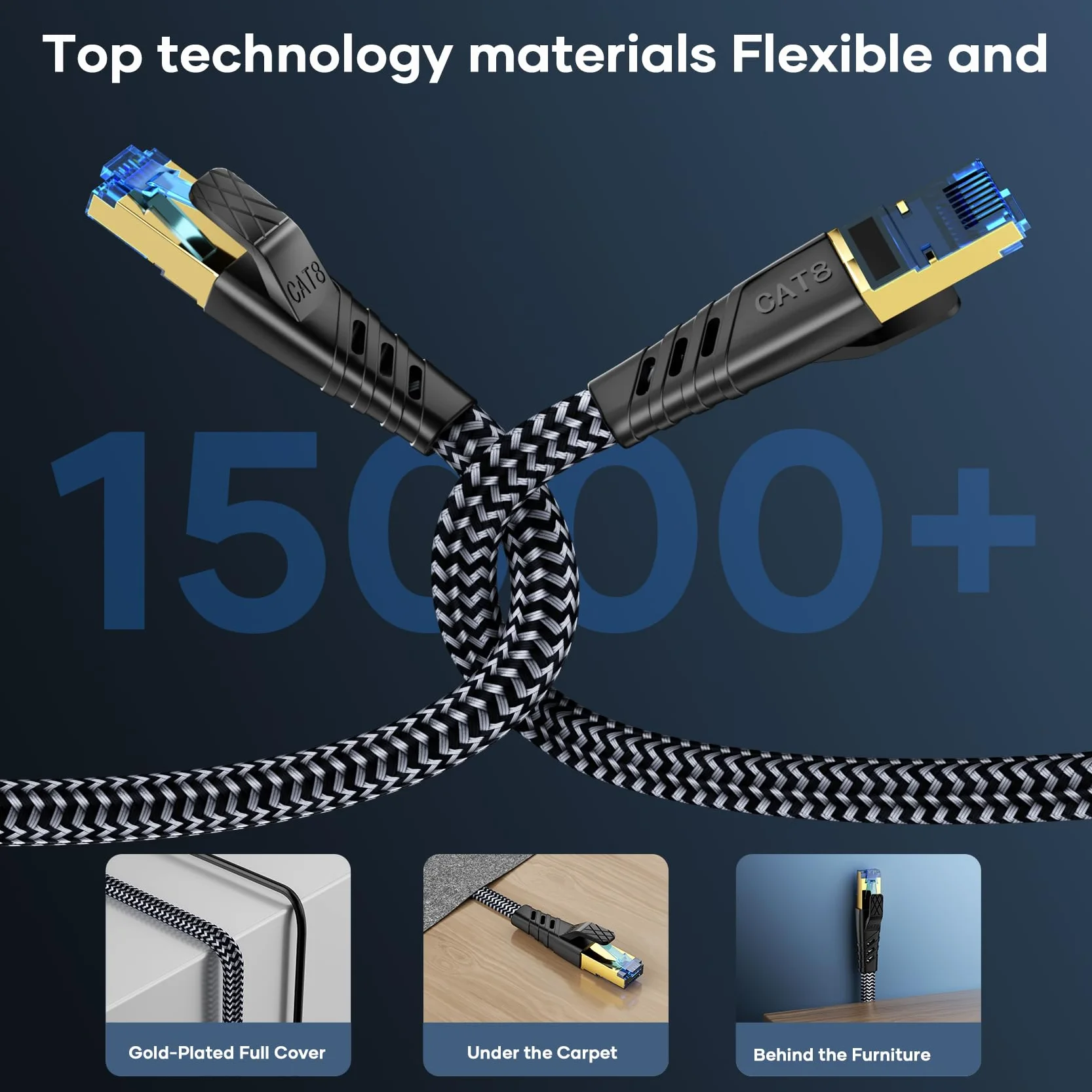 Cat 8 kabel Ethernet, kabel sieciowy Ethernet 40 Gb/s, wysoka prędkość 2000 MHz S/FTP RJ45 LAN, nylonowy kabel krosowy do PS5/4, przełącznika, routera, modemu, TV