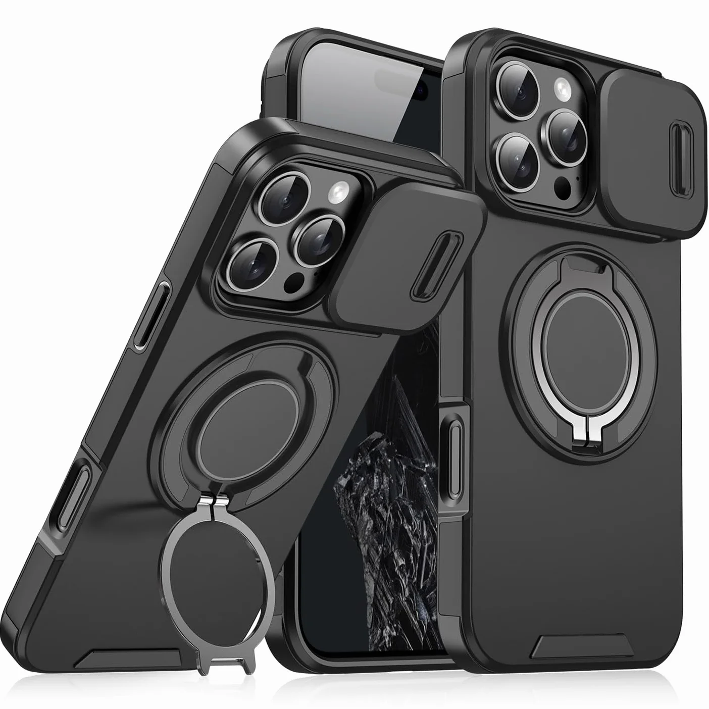 BORYA Etui dla Realme 16 Pro 5G, Odporny na wstrząsy PC+TPU Silikonowa obudowa, Anti-fall klasy wojskowej obudowa. Etui z obrotem 360° Stoisko i Pokrywą Aparatu, Czarny